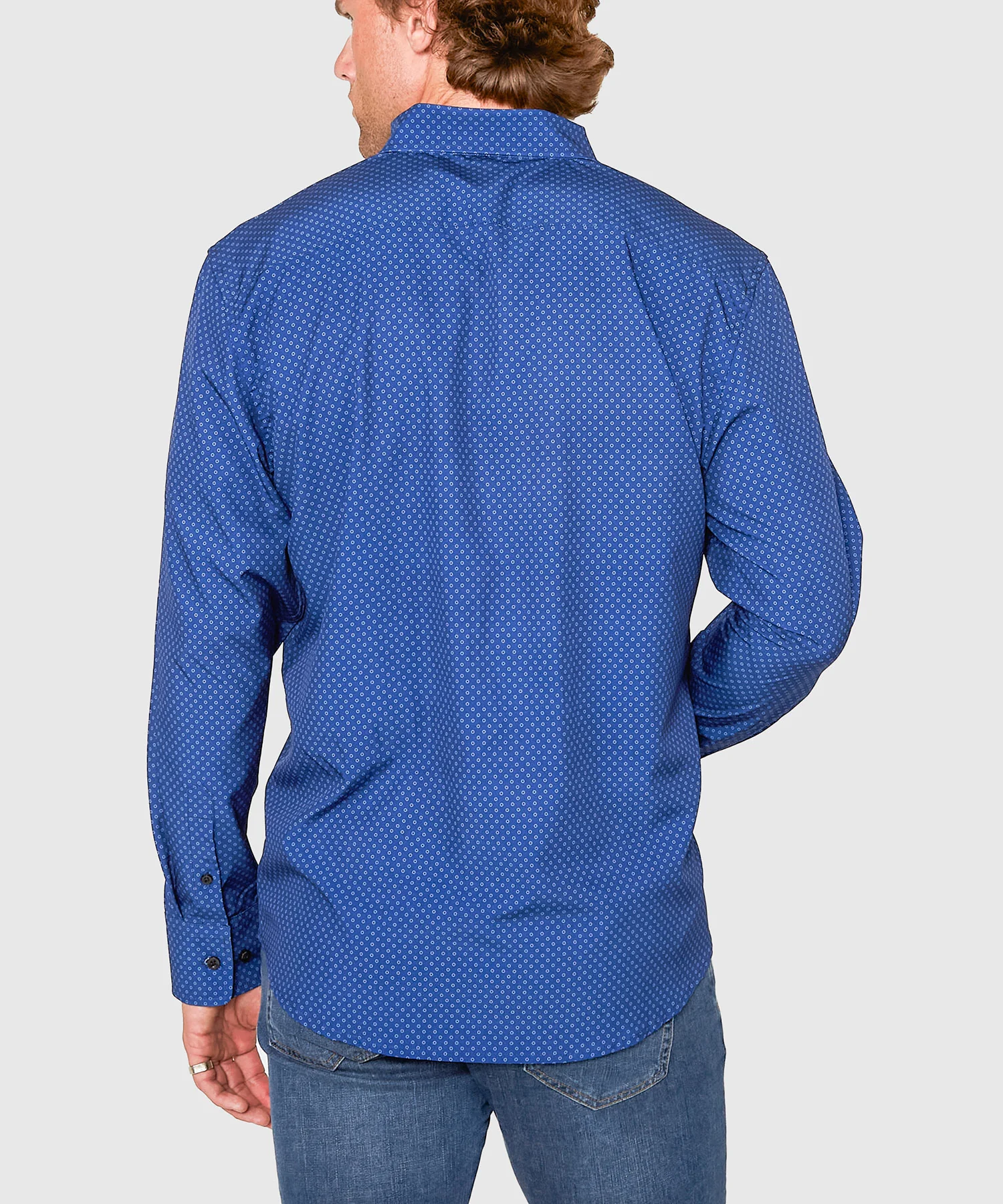 Westport No-Tuck Long Sleeve Button Under Spread Collar Open Dots Stretch Performance Sport Shirt - Image 4