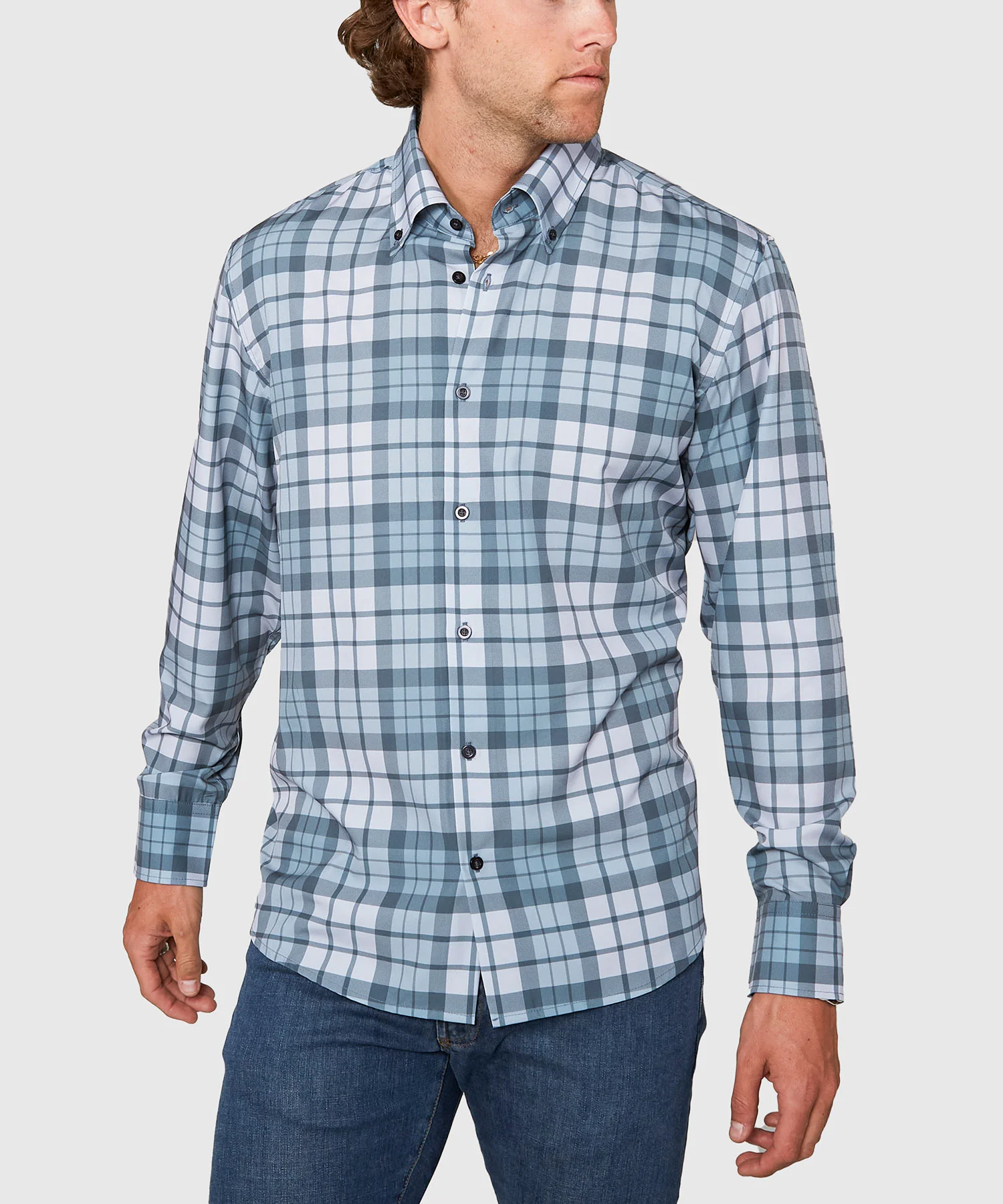 Westport No-Tuck Long Sleeve Button Down Collar Plaid Stretch Performance Sport Shirt - Image 2