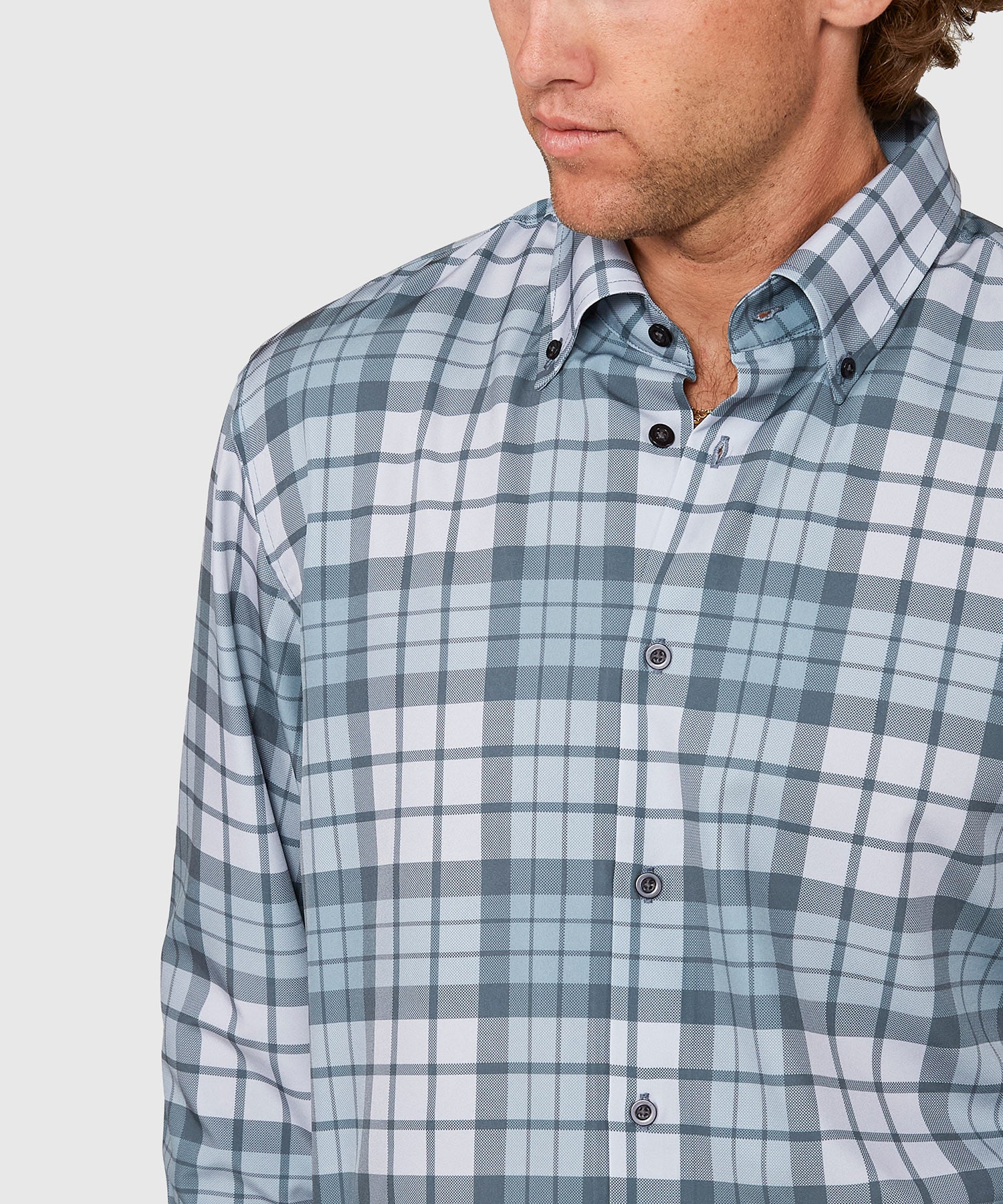Westport No-Tuck Long Sleeve Button Down Collar Plaid Stretch Performance Sport Shirt - Image 3