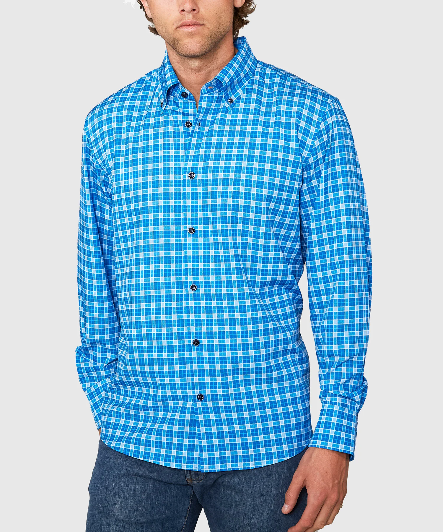 Westport No-Tuck Long Sleeve Button Down Collar Plaid Stretch Performance Sport Shirt - Image 2
