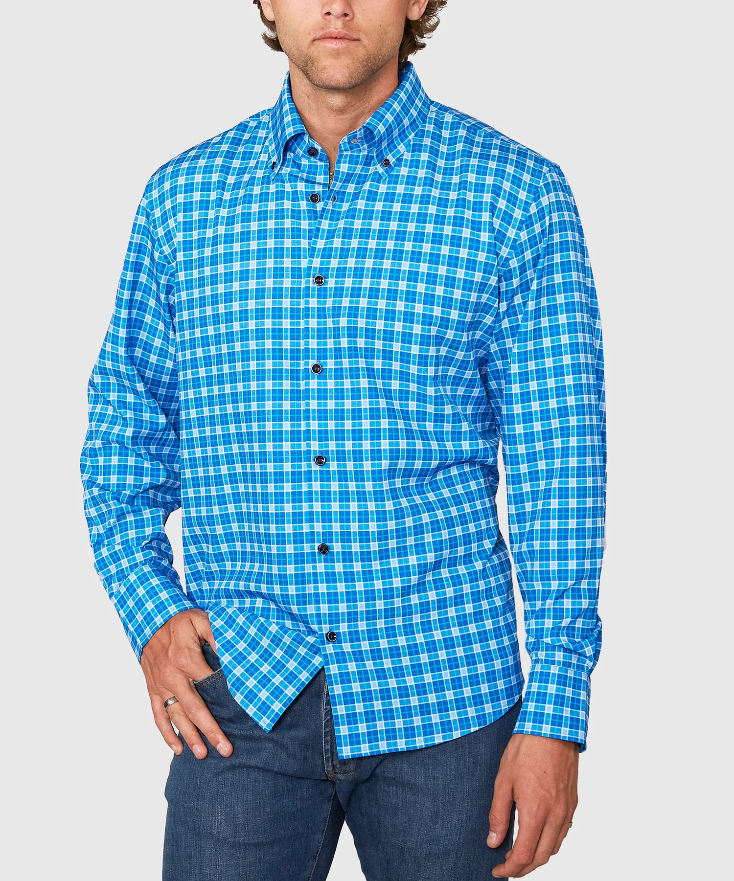 Westport No-Tuck Long Sleeve Button Down Collar Plaid Stretch Performance Sport Shirt - Image 3