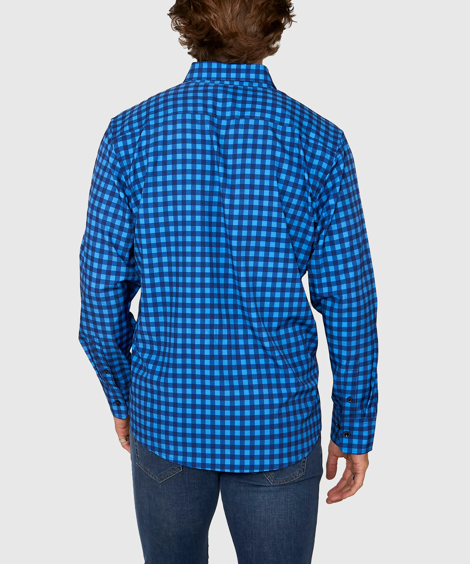 Westport No-Tuck Long Sleeve Button Down Collar Check Print Stretch Performance Sport Shirt - Image 3