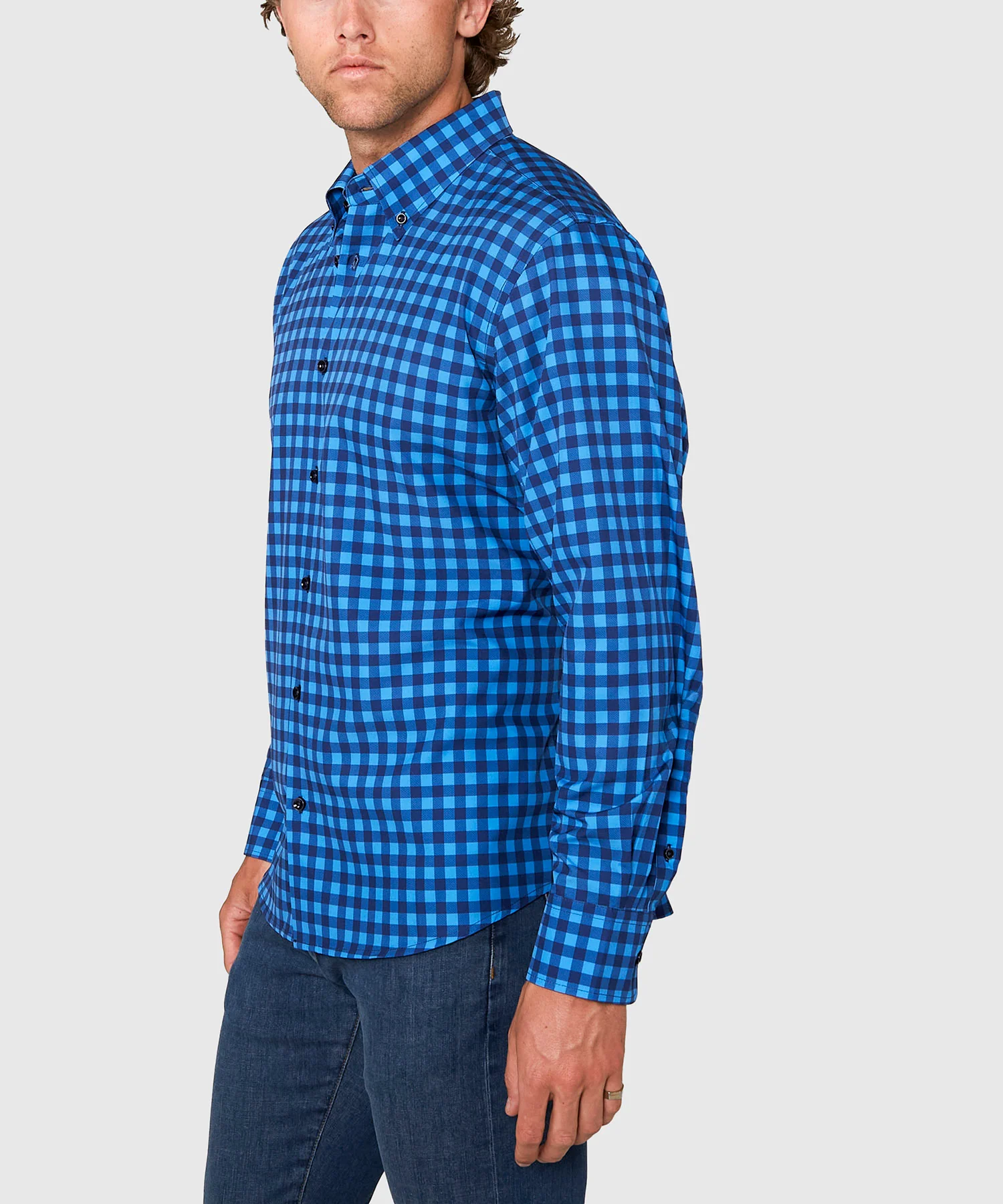 Westport No-Tuck Long Sleeve Button Down Collar Check Print Stretch Performance Sport Shirt - Image 4