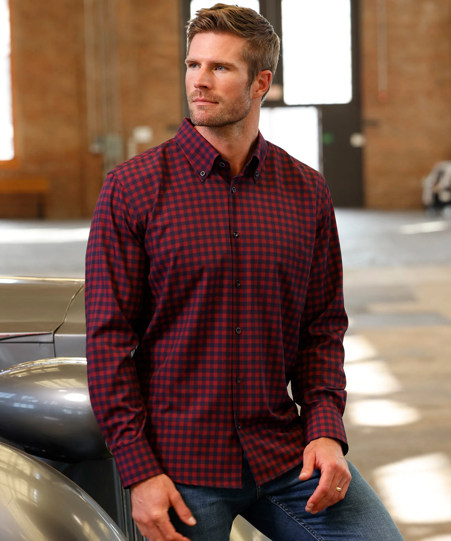 Westport No-Tuck Long Sleeve Button Down Collar Gingham Stretch Performance Sport Shirt - Image 2