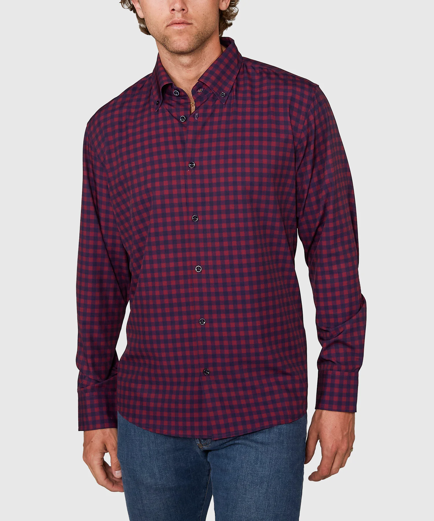 Westport No-Tuck Long Sleeve Button Down Collar Gingham Stretch Performance Sport Shirt - Image 3