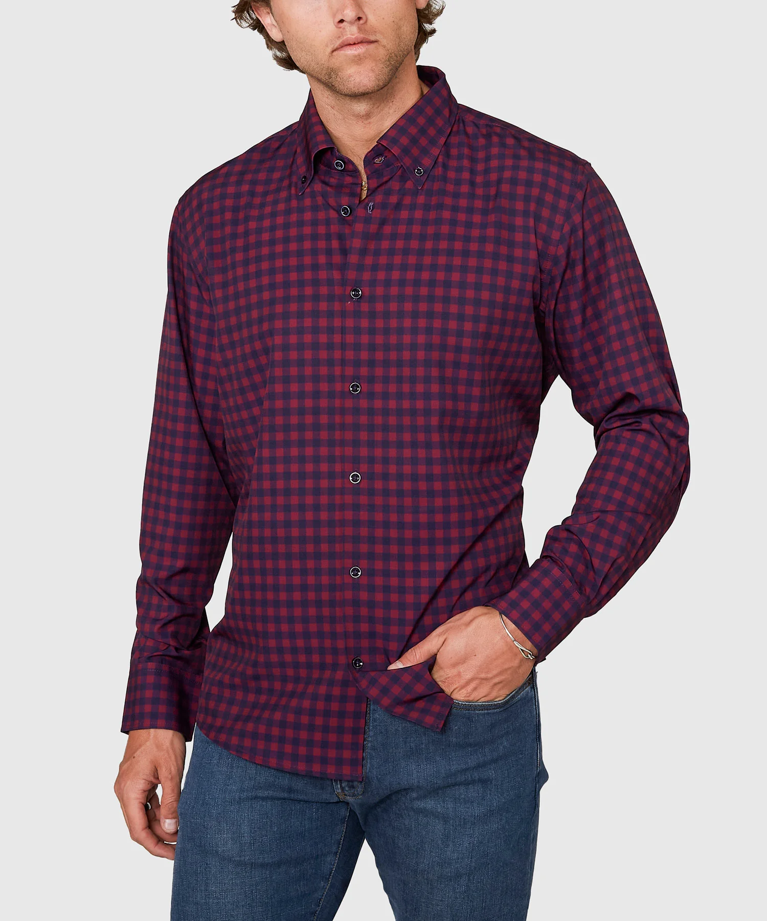 Westport No-Tuck Long Sleeve Button Down Collar Gingham Stretch Performance Sport Shirt - Image 4