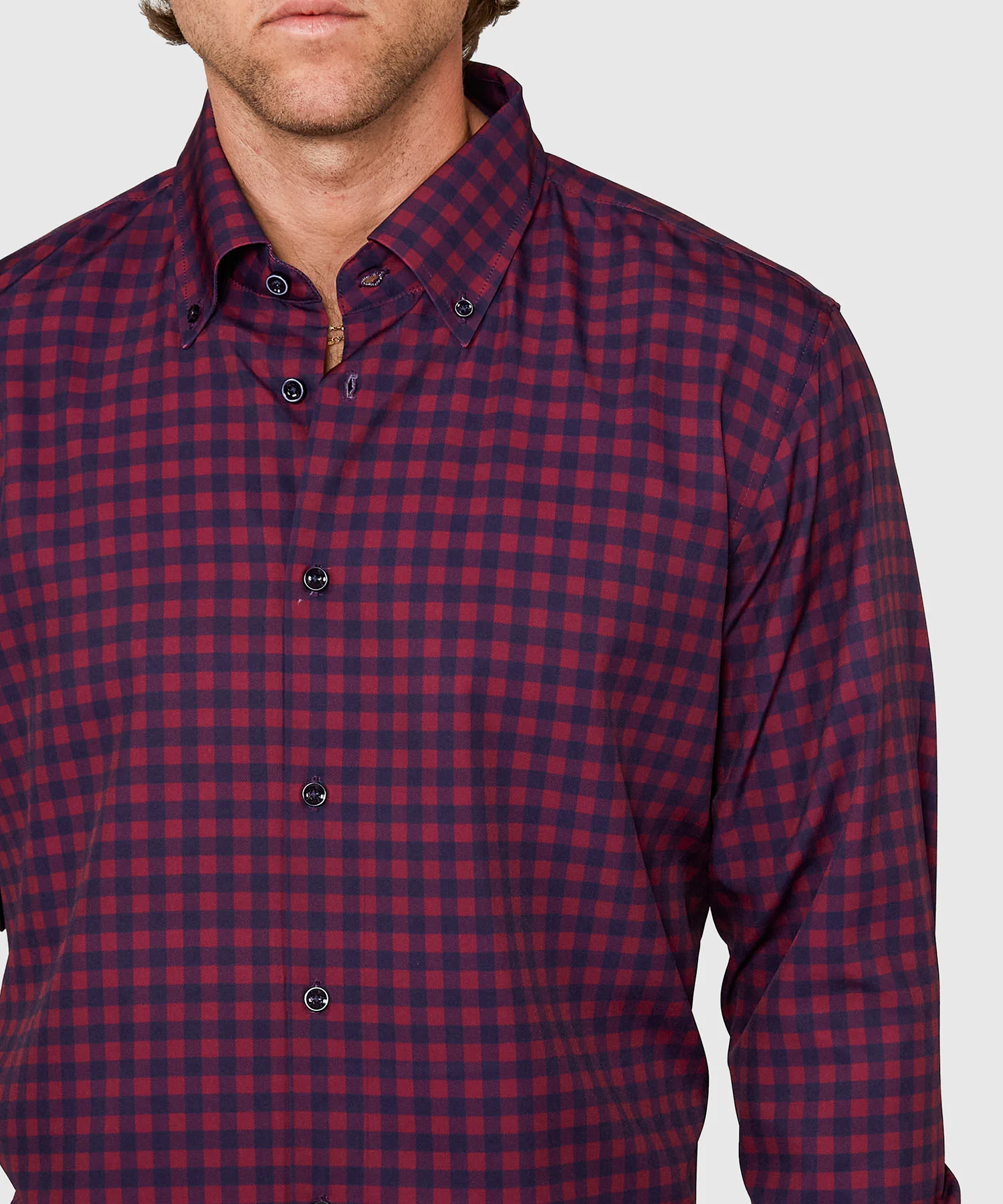 Westport No-Tuck Long Sleeve Button Down Collar Gingham Stretch Performance Sport Shirt - Image 5