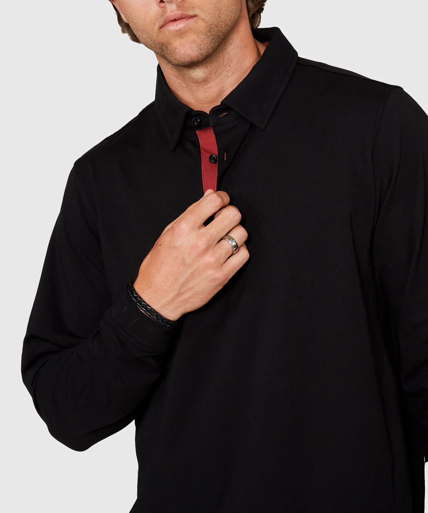 Westport No-Tuck Long Sleeve Stretch Cotton Rich Contrast Trim Placket Polo - Image 11