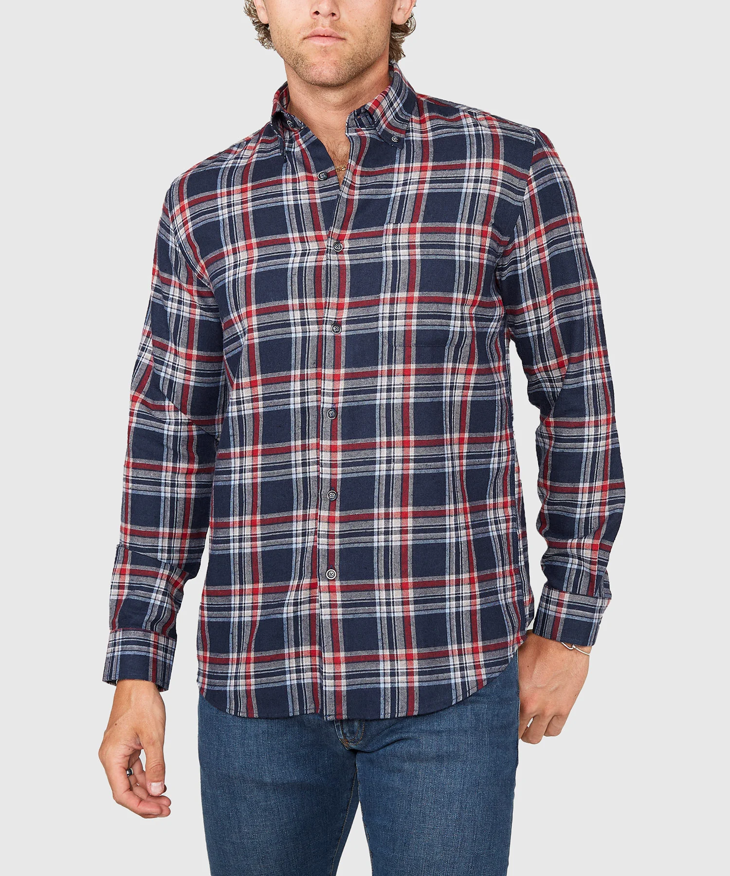 Westport Lifestyle Long Sleeve Button Down Collar Flannel Sport Shirt - Image 2
