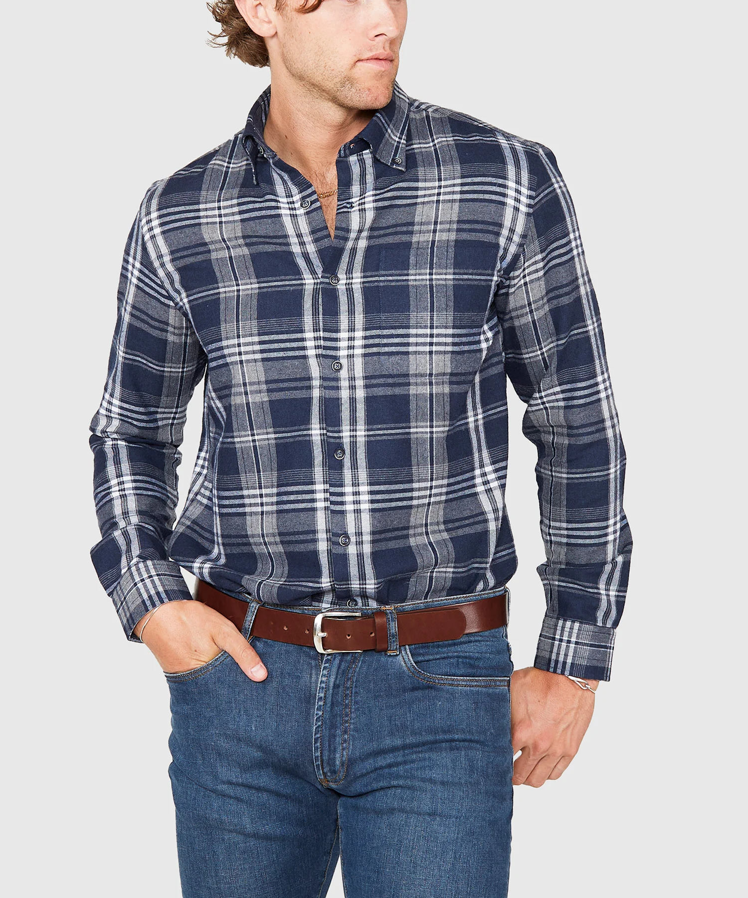Westport Lifestyle Long Sleeve Button Down Collar Flannel Sport Shirt - Image 3