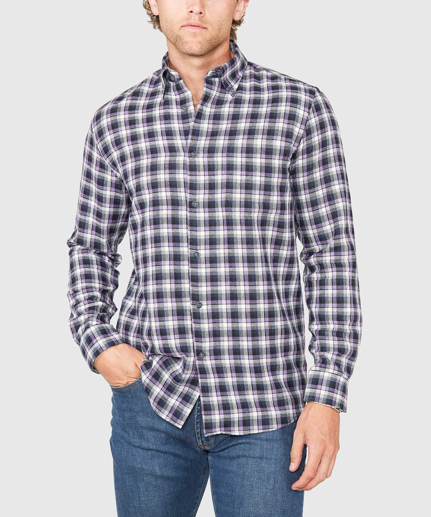 Westport Lifestyle Long Sleeve Button Down Collar Flannel Sport Shirt - Image 2