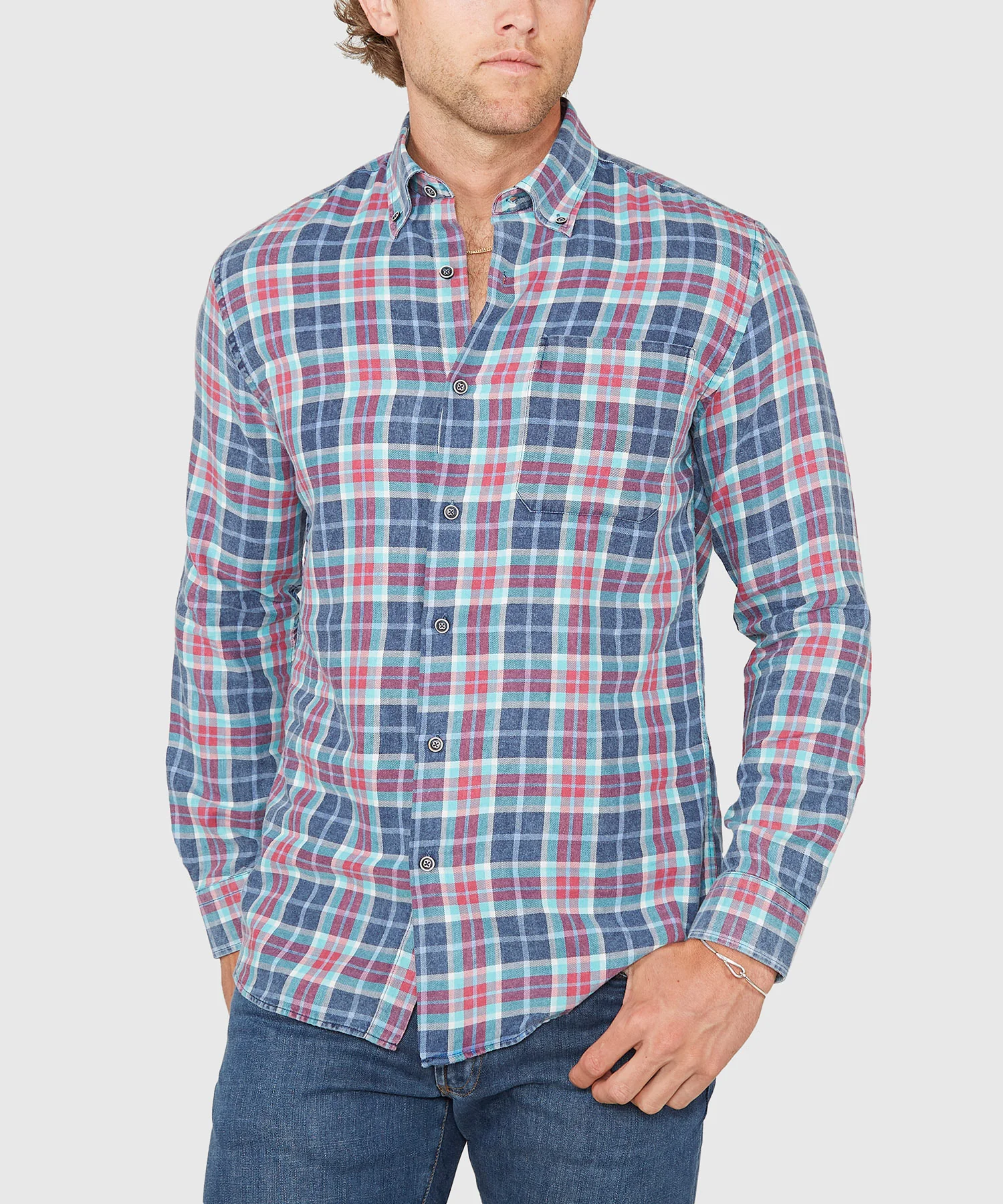 Westport Lifestyle Long Sleeve Button Down Collar Plaid Sport Shirt - Image 2