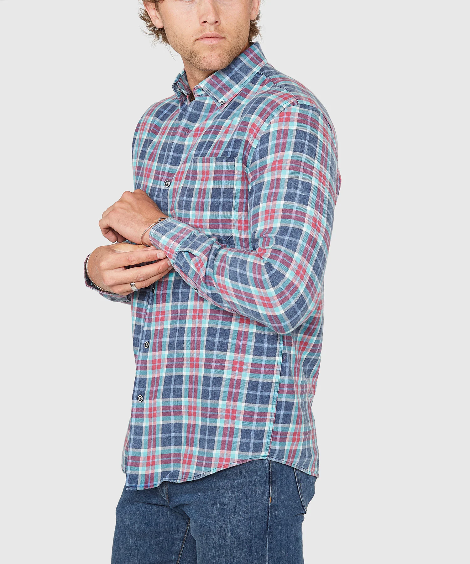 Westport Lifestyle Long Sleeve Button Down Collar Plaid Sport Shirt - Image 4