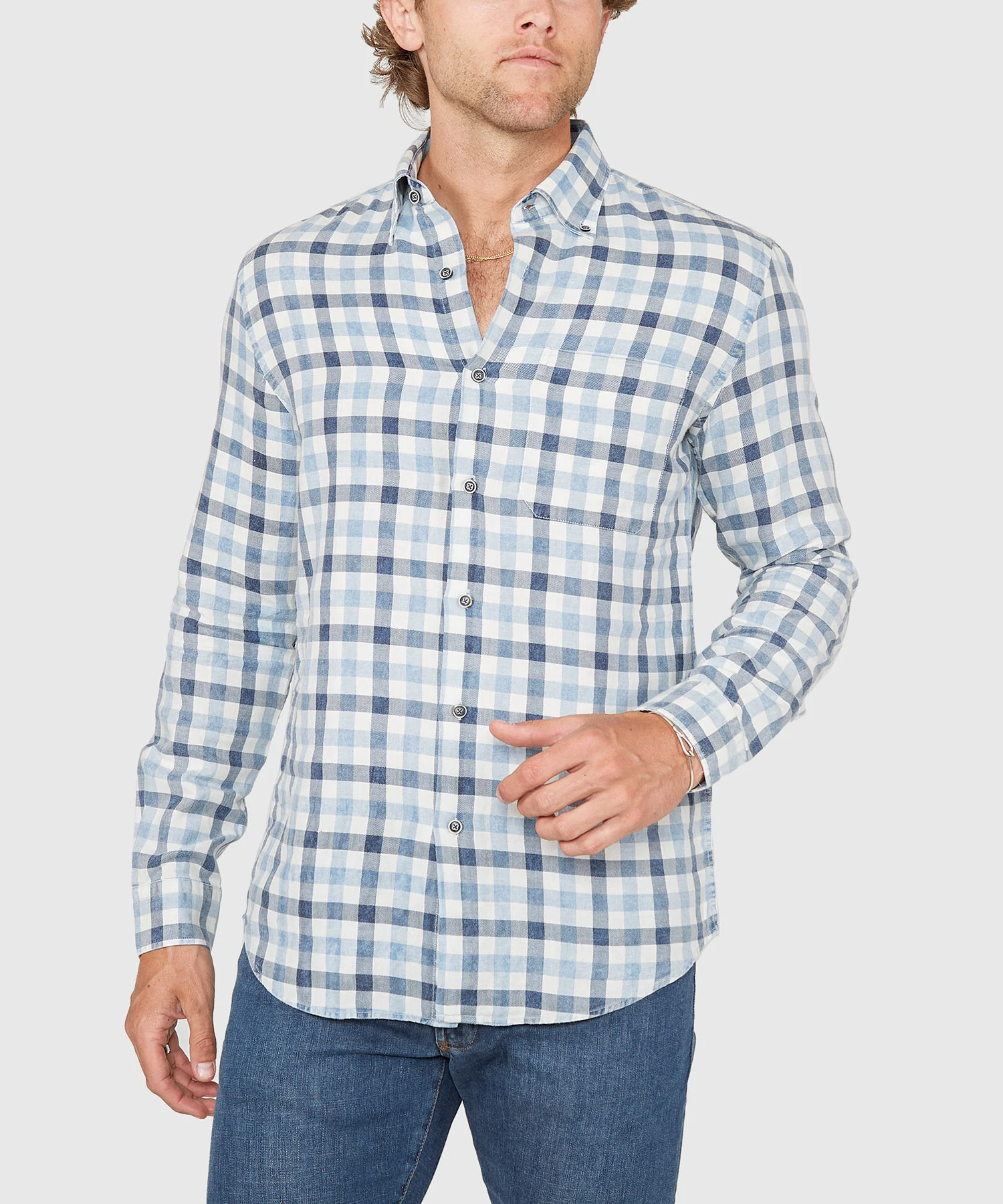 Westport Lifestyle Long Sleeve Button Down Collar Plaid Sport Shirt - Image 3