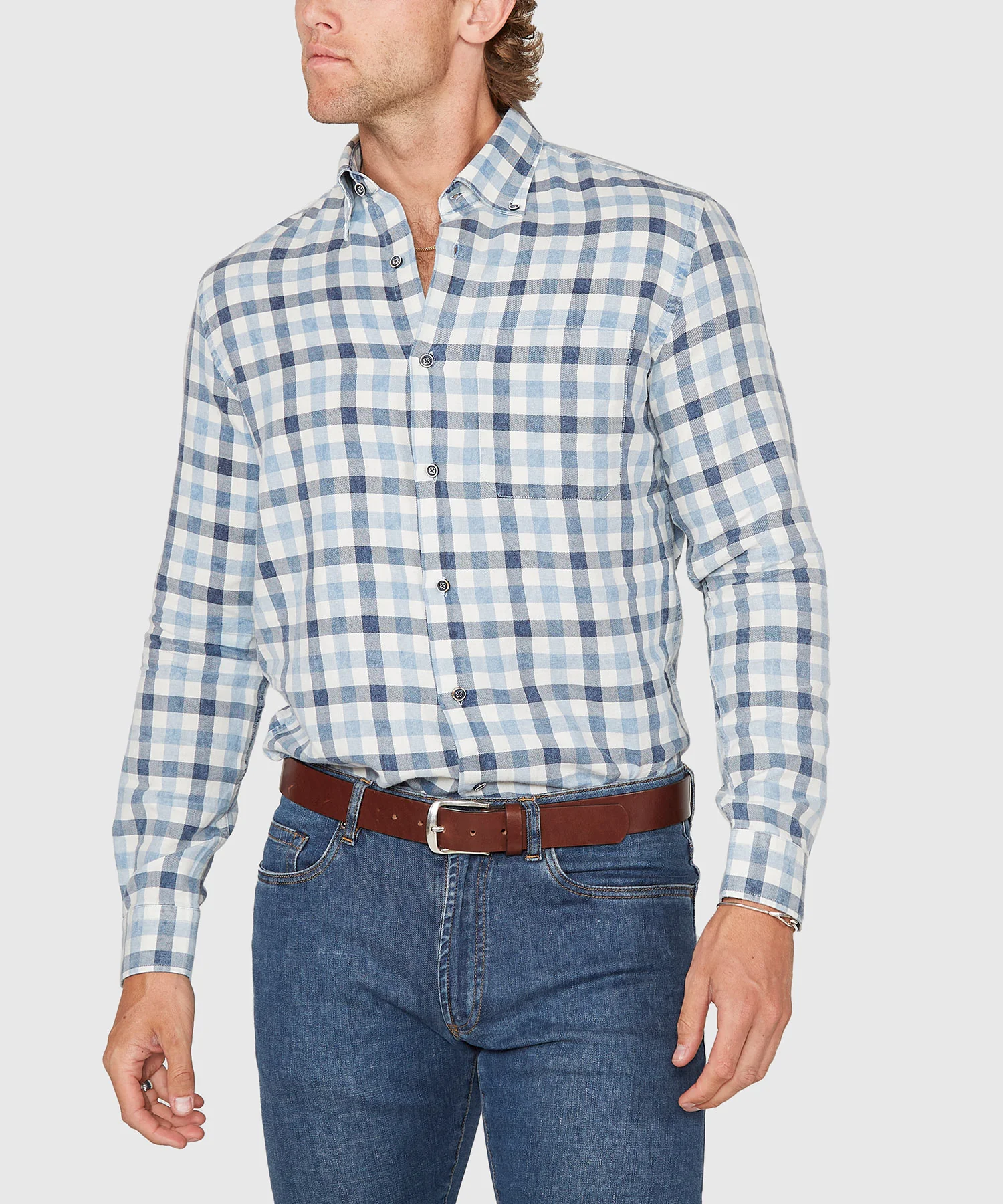Westport Lifestyle Long Sleeve Button Down Collar Plaid Sport Shirt - Image 4
