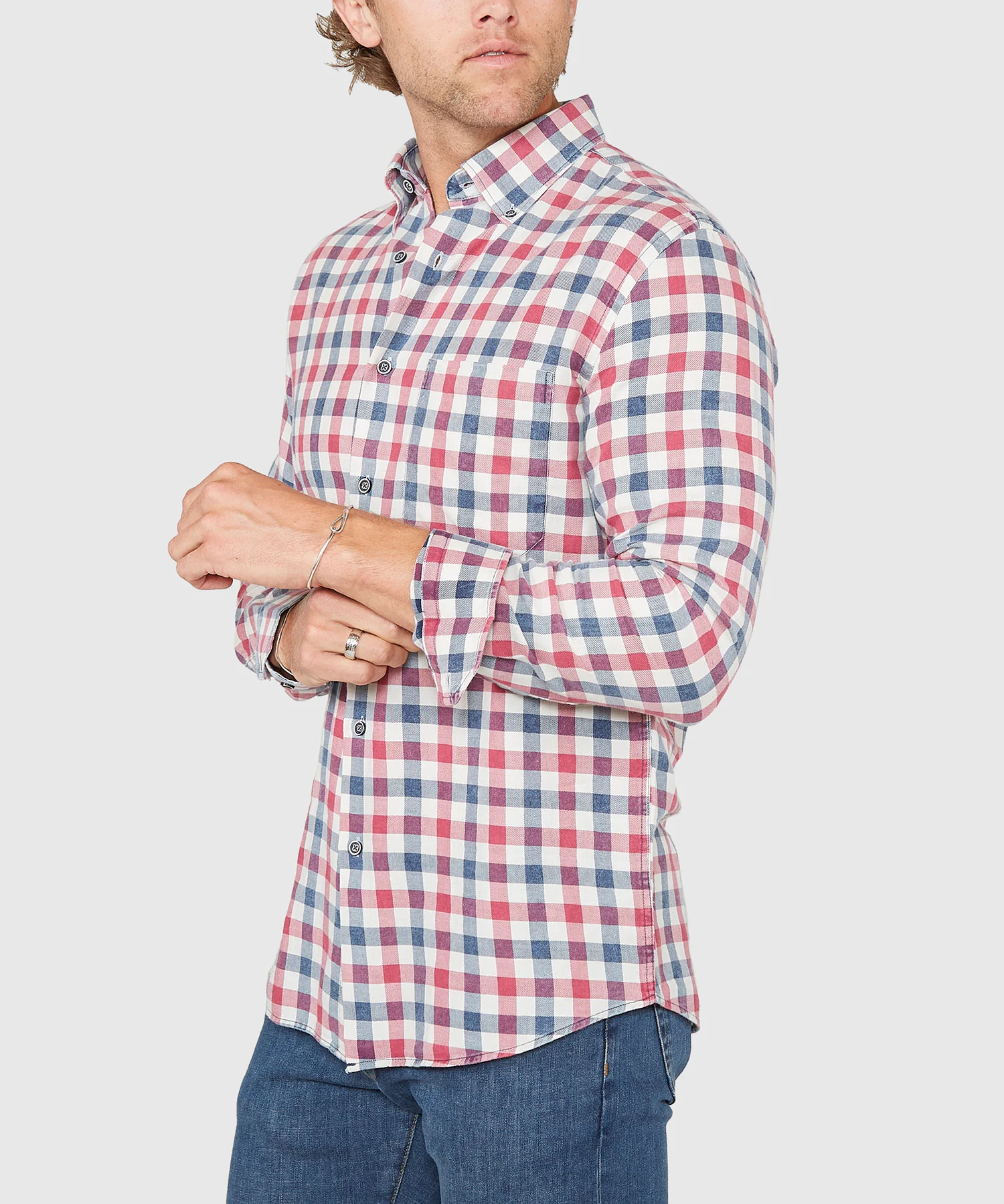 Westport Lifestyle Long Sleeve Button Down Collar Plaid Sport Shirt - Image 2