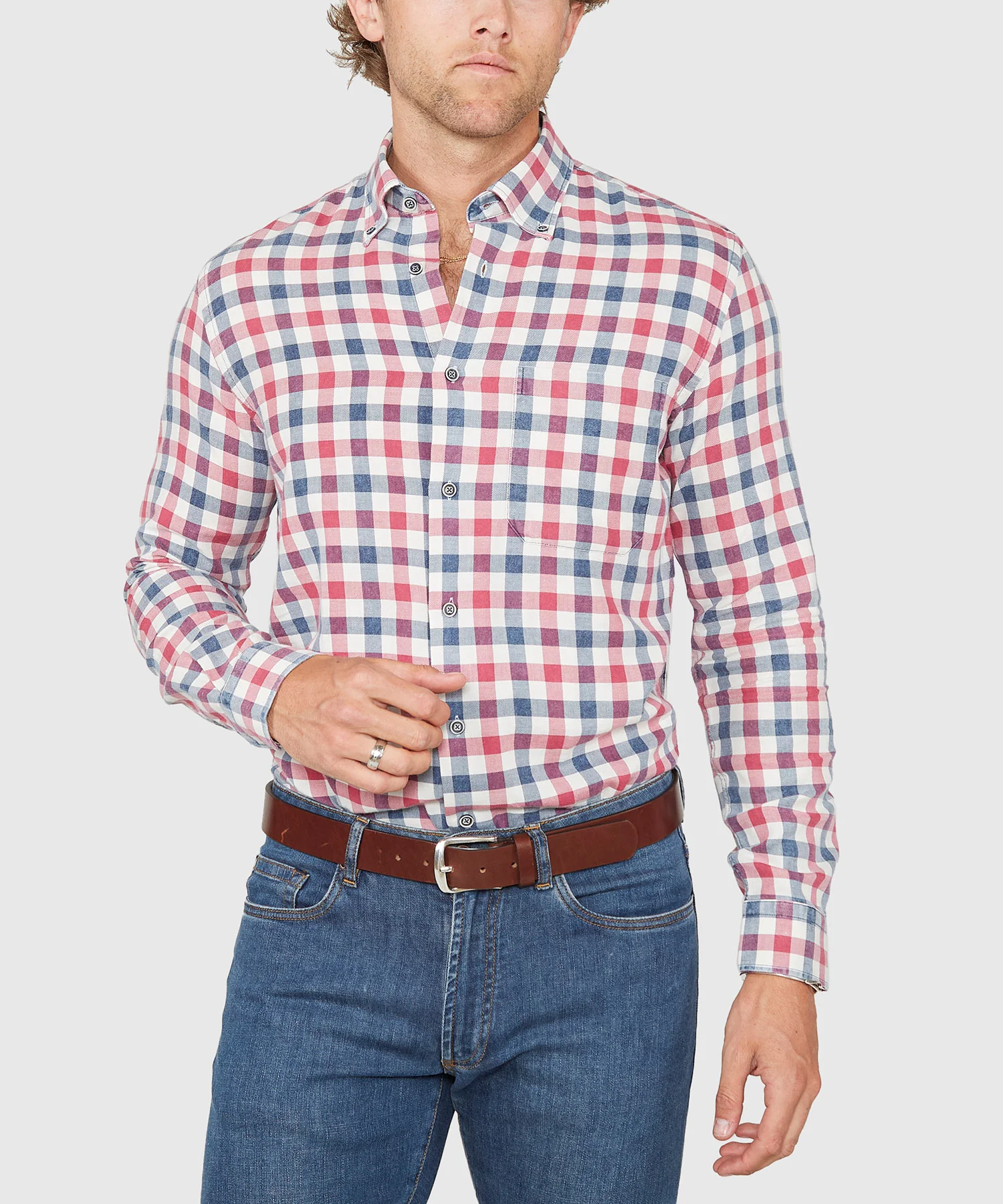 Westport Lifestyle Long Sleeve Button Down Collar Plaid Sport Shirt - Image 3