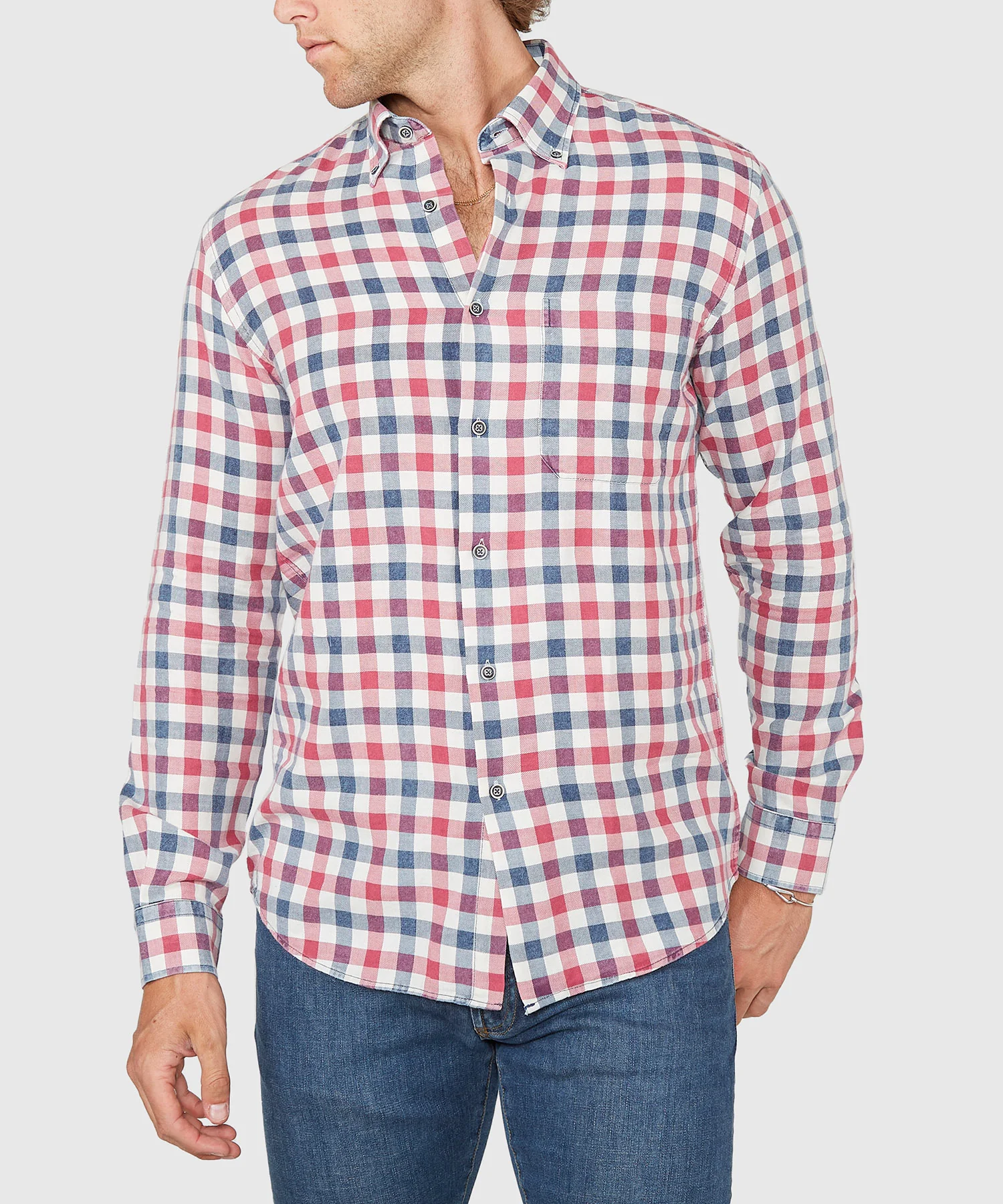 Westport Lifestyle Long Sleeve Button Down Collar Plaid Sport Shirt - Image 4