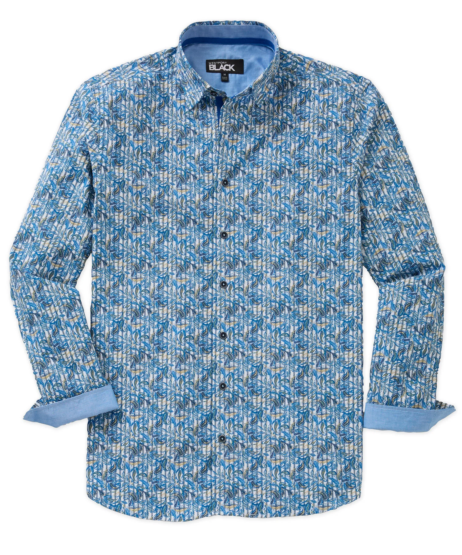 Westport Black Long Sleeve Hidden Button Down Collar Printed Sport Shirt