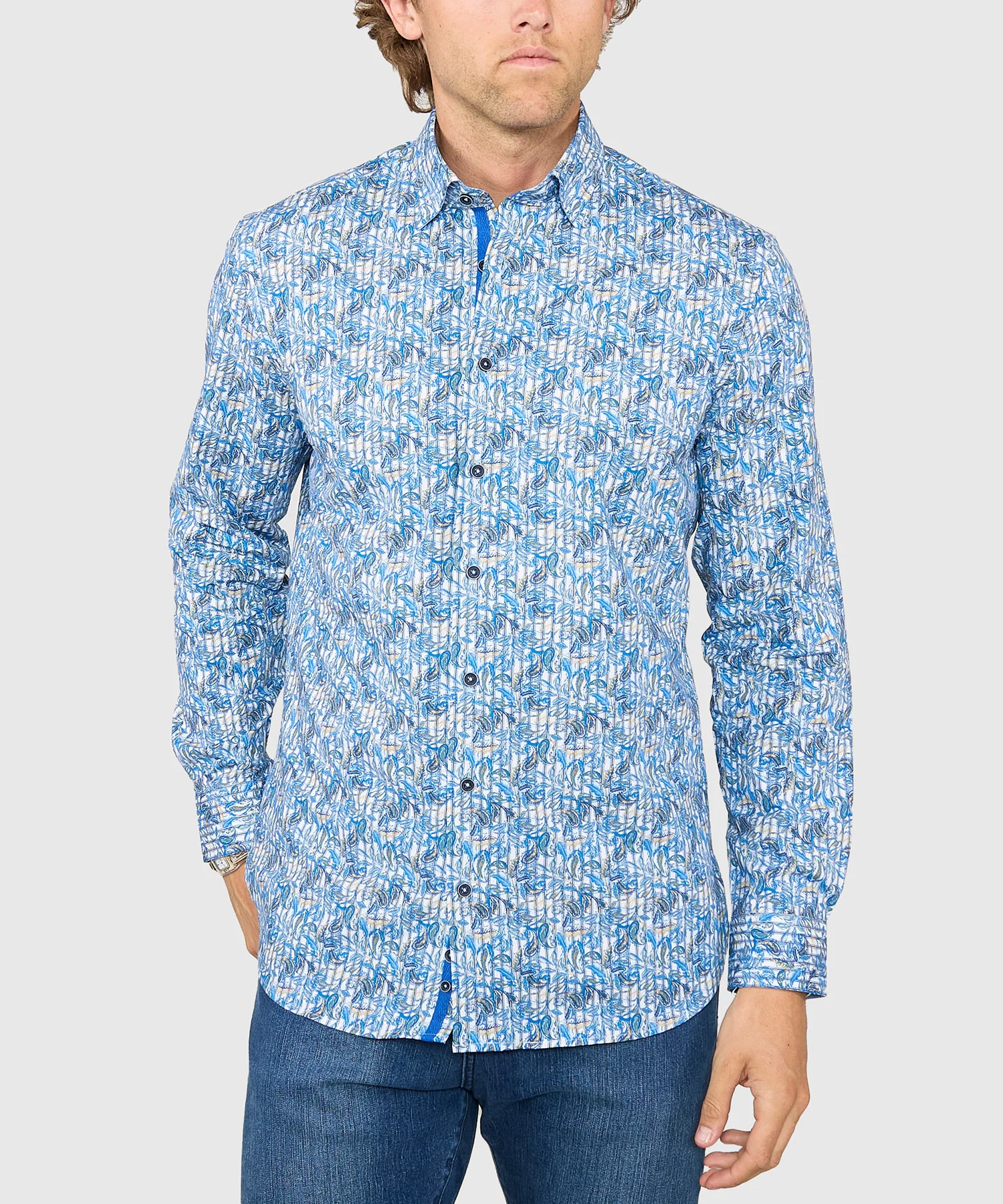 Westport Black Long Sleeve Hidden Button Down Collar Printed Sport Shirt - Image 2