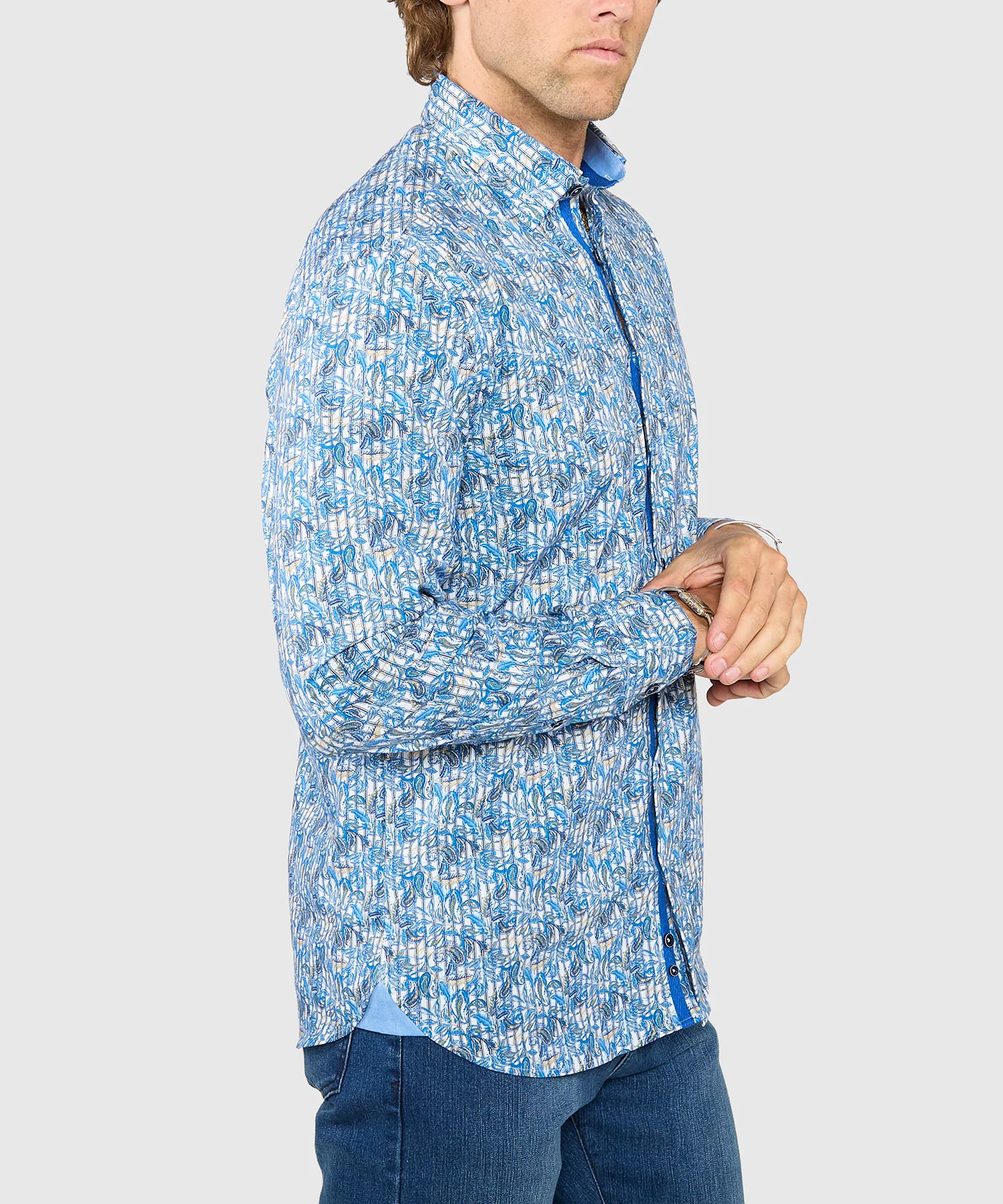 Westport Black Long Sleeve Hidden Button Down Collar Printed Sport Shirt - Image 3