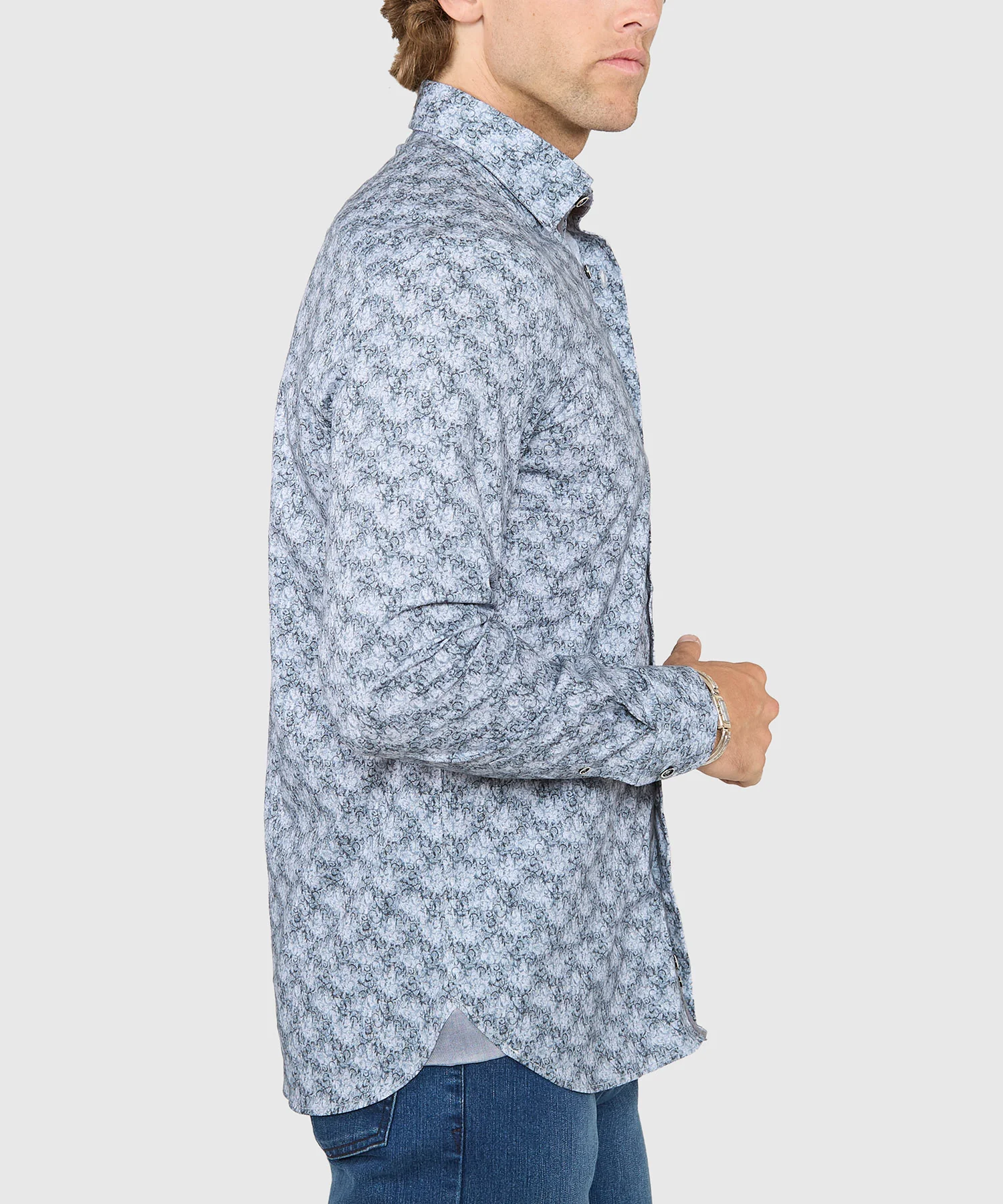 Westport Black Long Sleeve Hidden Button Down Collar Printed Sport Shirt - Image 3