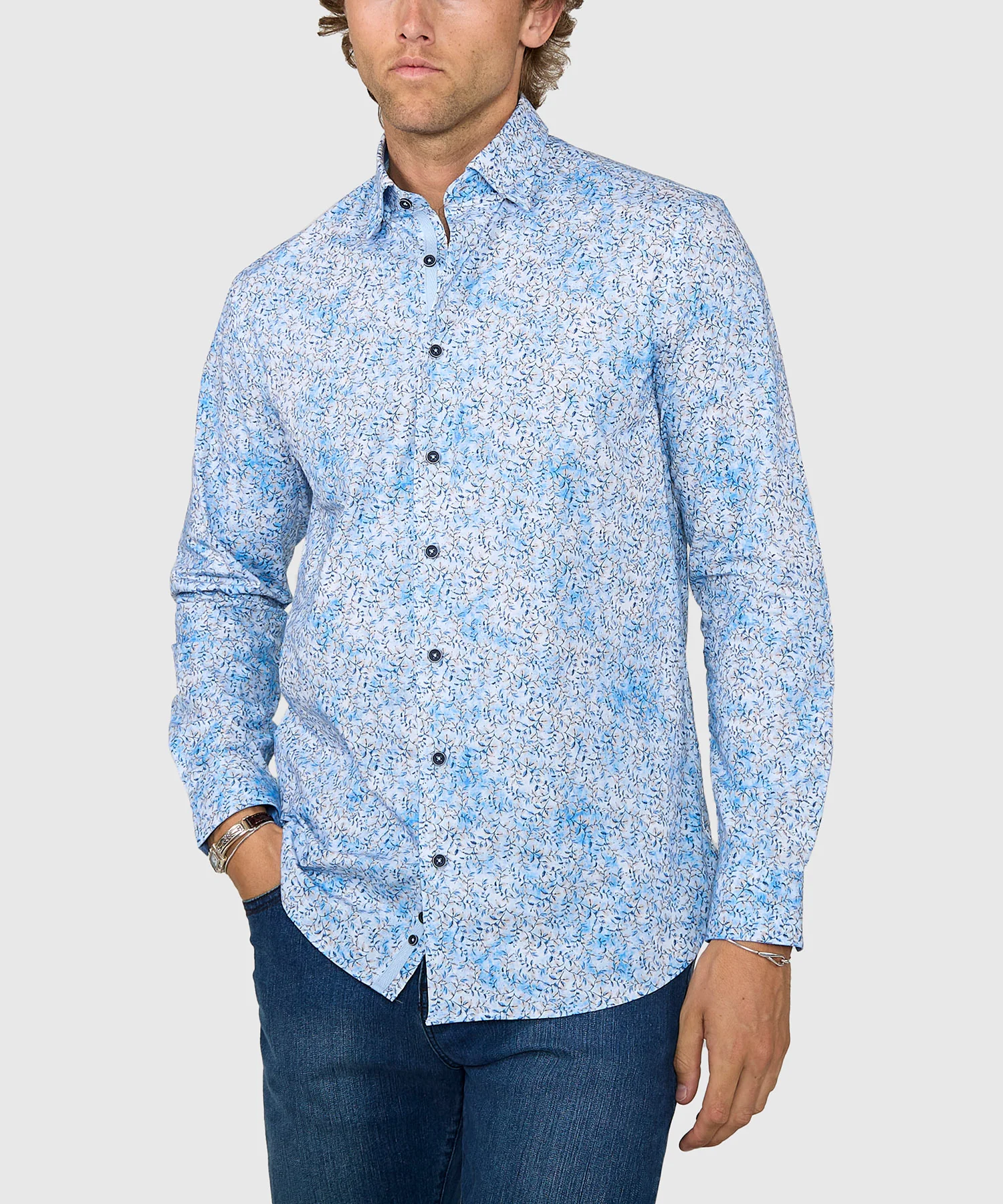 Westport Black Long Sleeve Hidden Button Down Collar Printed Sport Shirt - Image 2