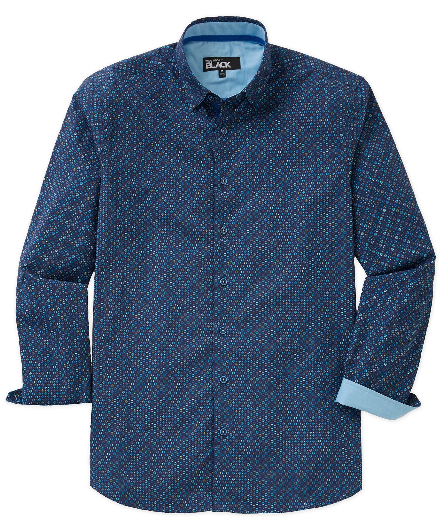 Westport Black Long Sleeve Hidden Button Down Collar Printed Sport Shirt