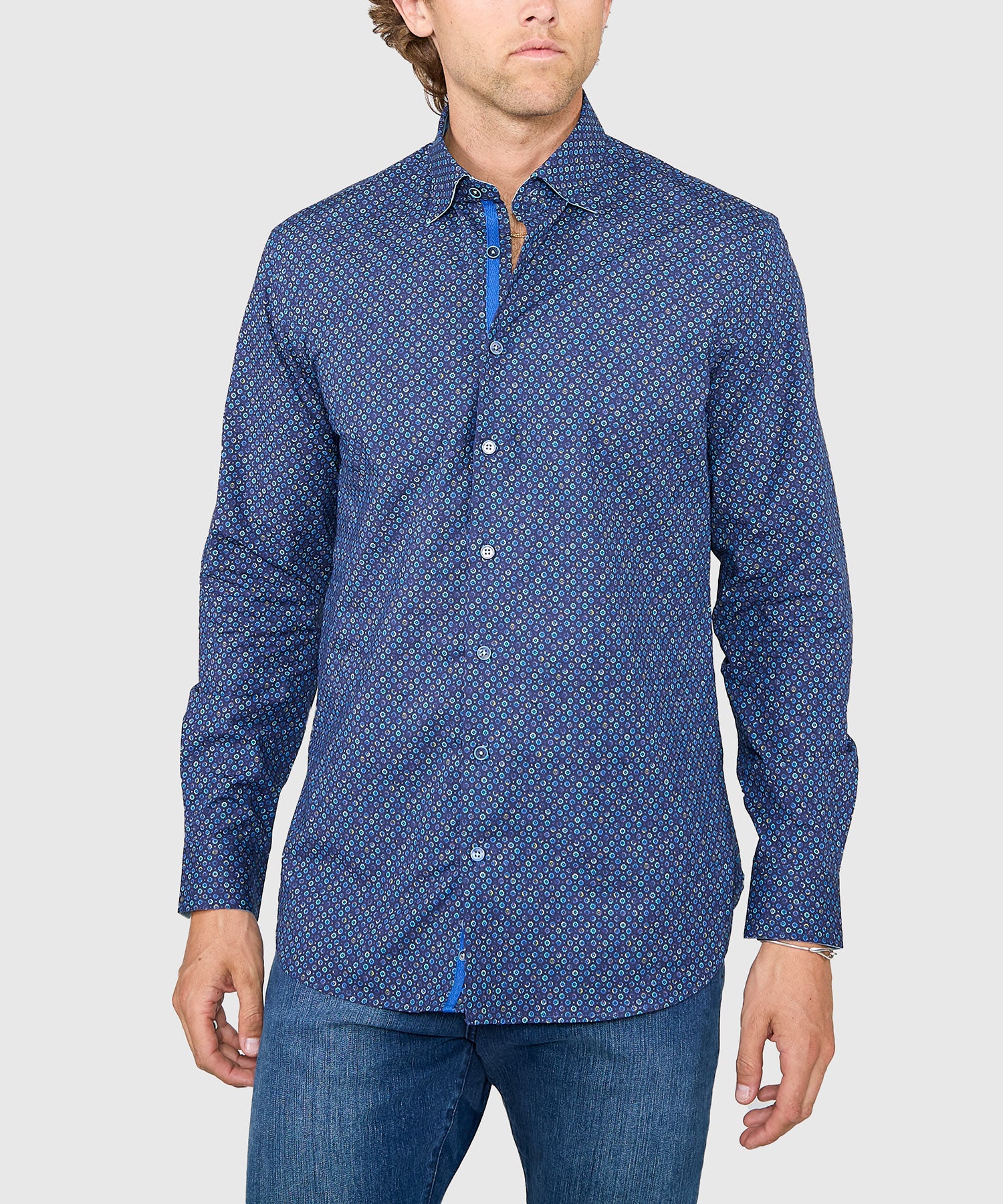 Westport Black Long Sleeve Hidden Button Down Collar Printed Sport Shirt - Image 2