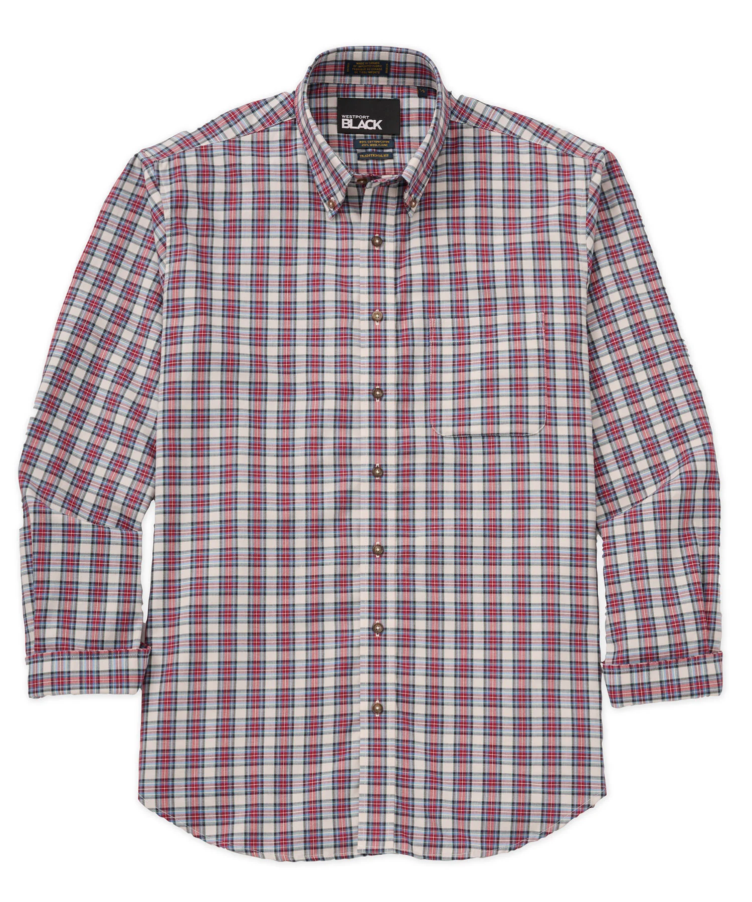 Westport Black Long Sleeve Button Down Collar Cotton Wool Sport Shirt