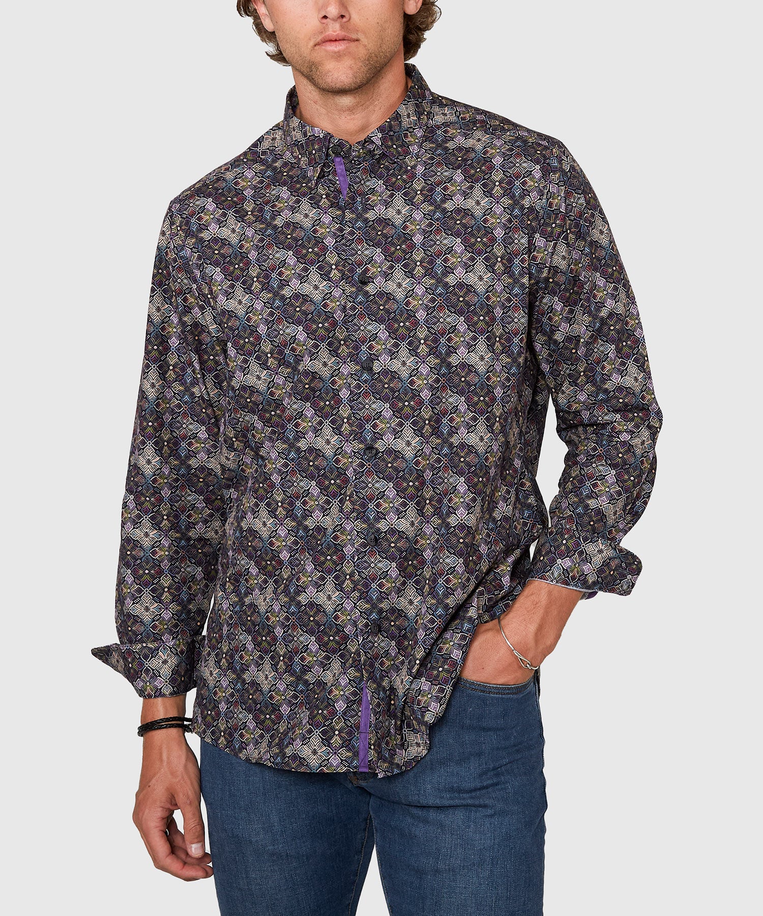 Westport Black Long Sleeve Medallion Print Sport Shirt - Image 2