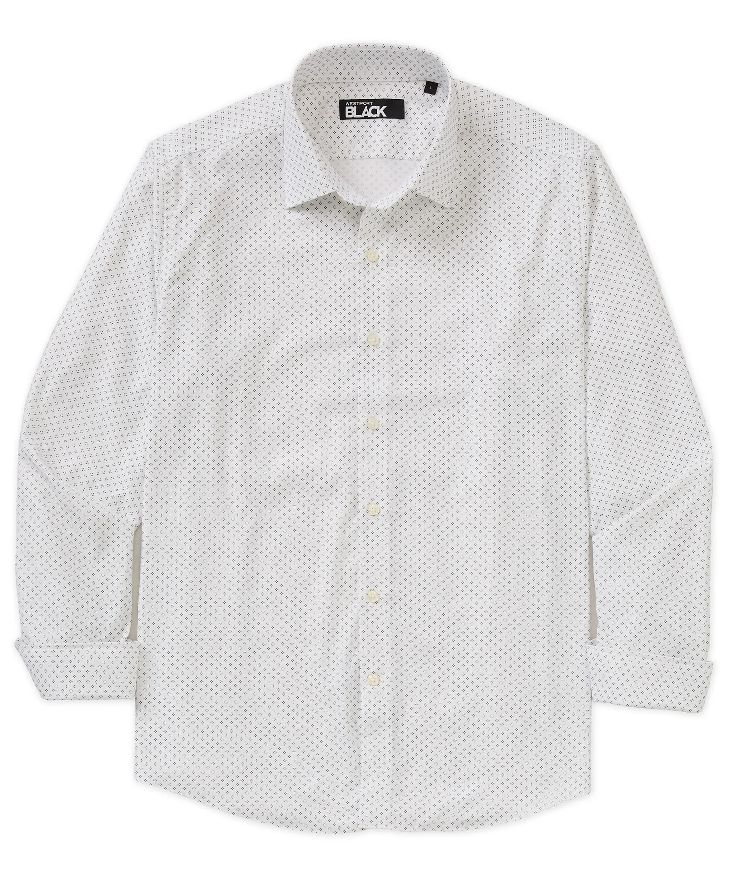 Westport Black Long Sleeve Spread Collar Performance Diamond Dot Print Sport Shirt
