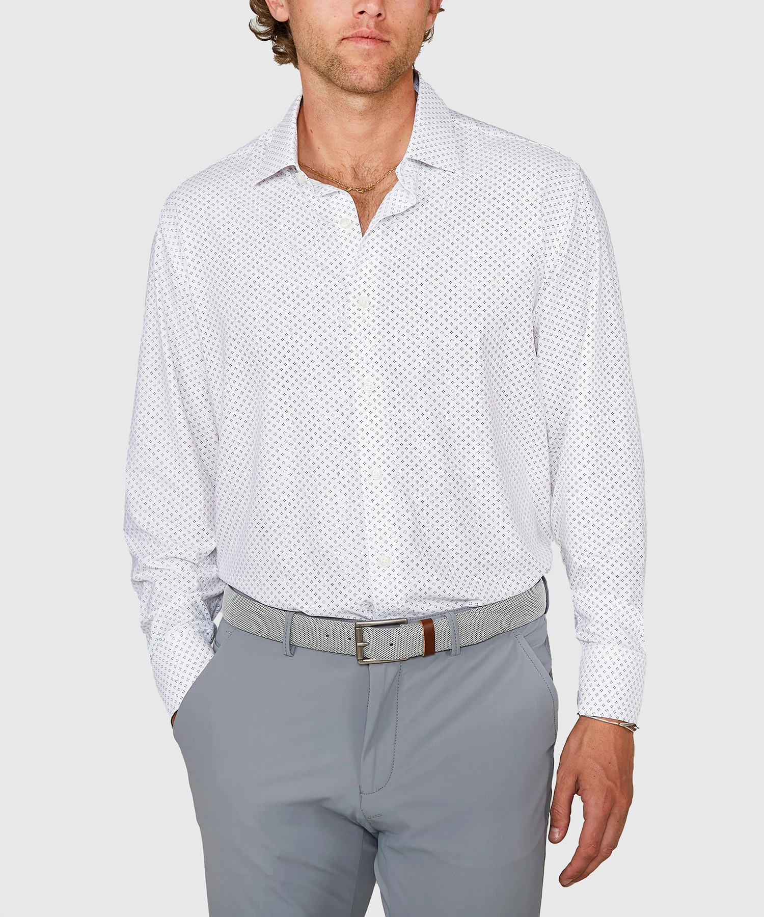 Westport Black Long Sleeve Spread Collar Performance Diamond Dot Print Sport Shirt - Image 2