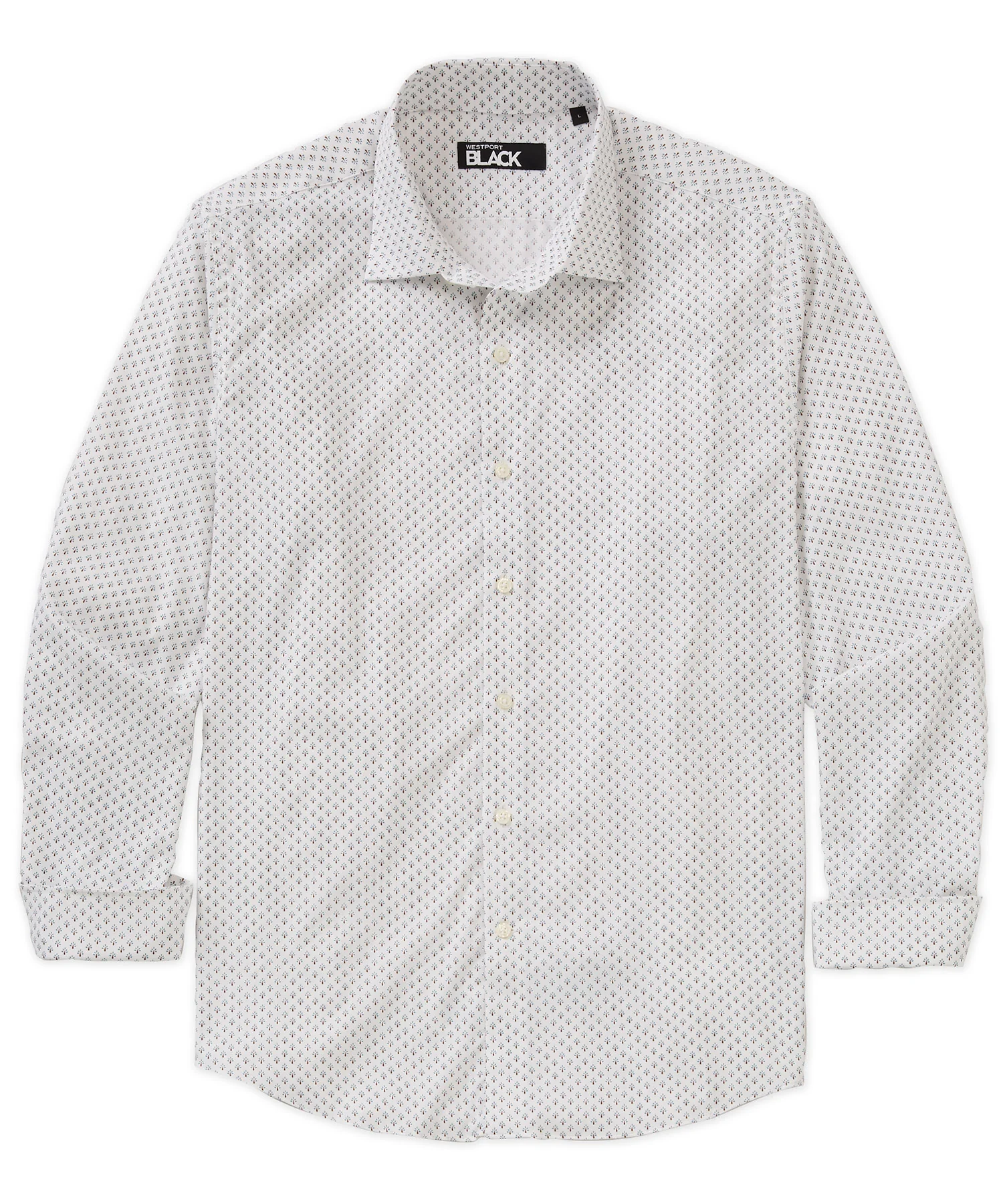 Westport Black Long Sleeve Spread Collar Performance Peacock Print Sport Shirt