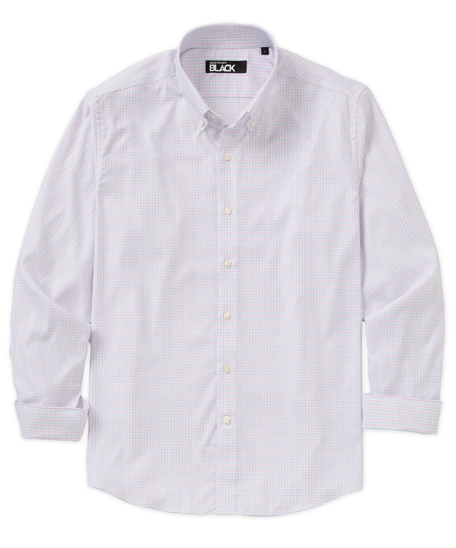 Westport Black Long Sleeve Button Down Collar Performance Plaid Sport Shirt