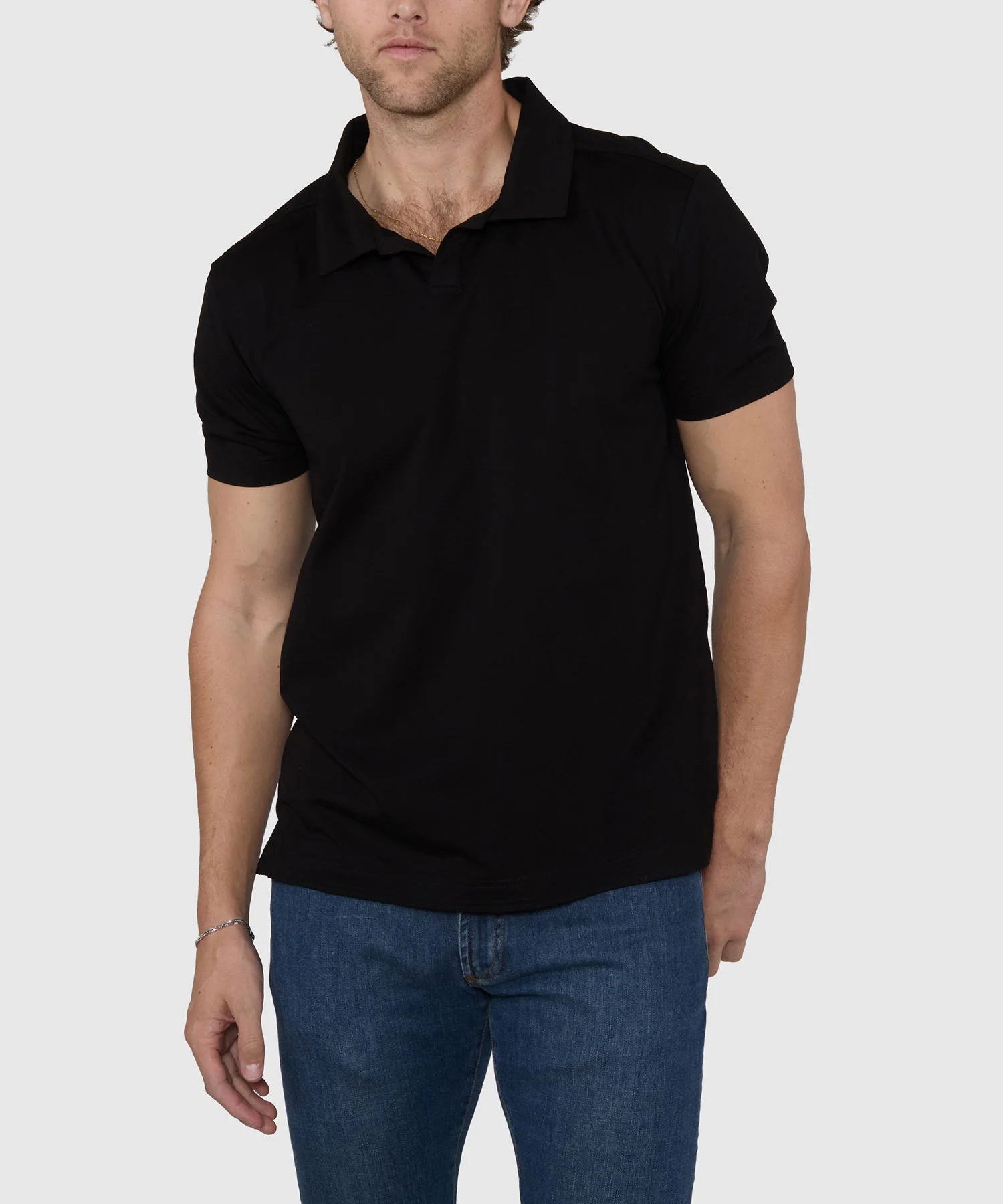 Westport No-Tuck Short Sleeve Cotton Performance Stretch Johnny Collar Knit Shirt - Image 2