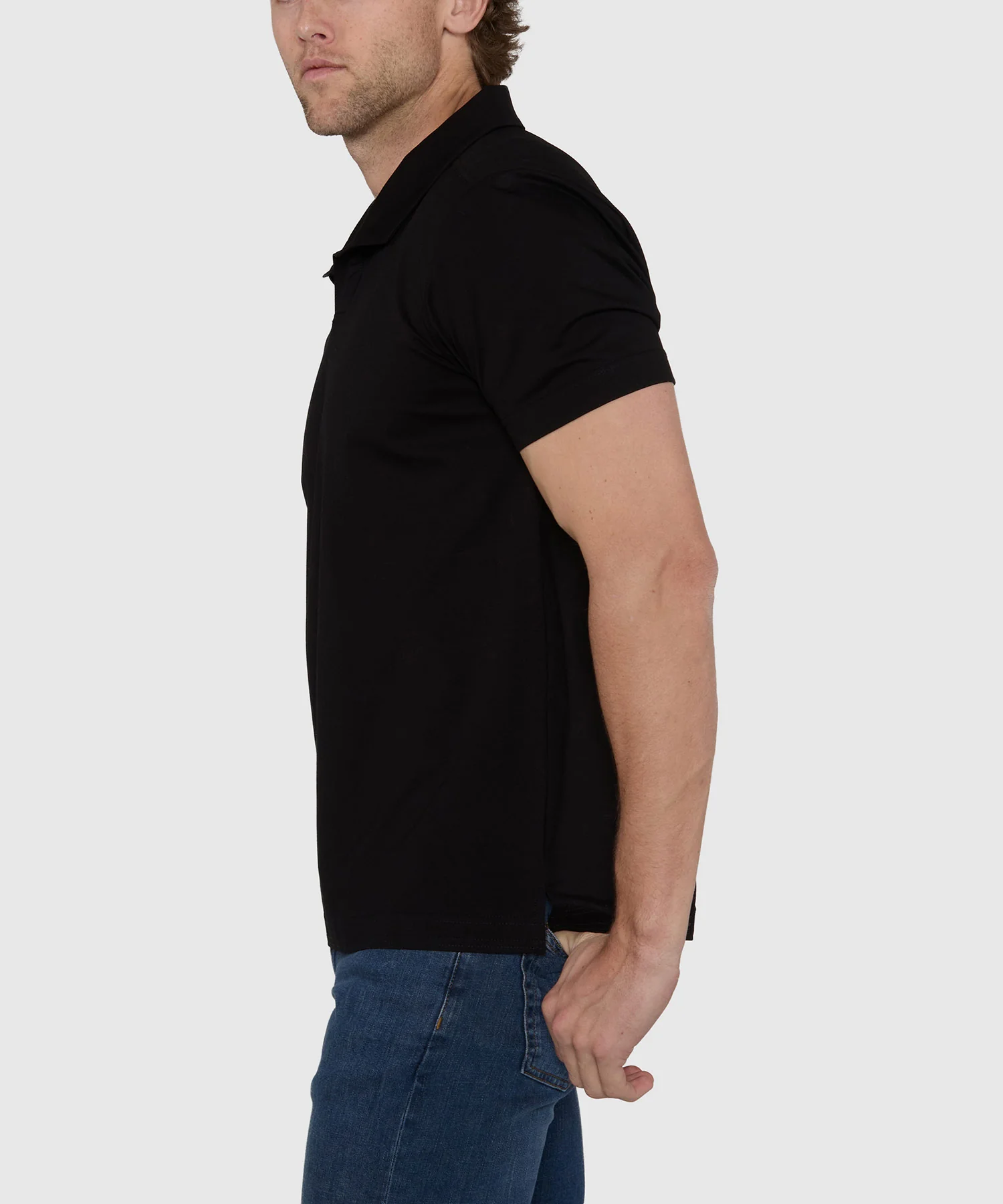 Westport No-Tuck Short Sleeve Cotton Performance Stretch Johnny Collar Knit Shirt - Image 3