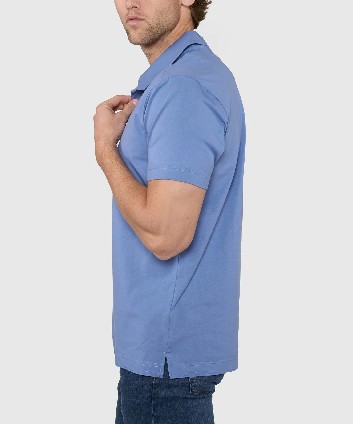 Westport No-Tuck Short Sleeve Cotton Performance Stretch Johnny Collar Knit Shirt - Image 3