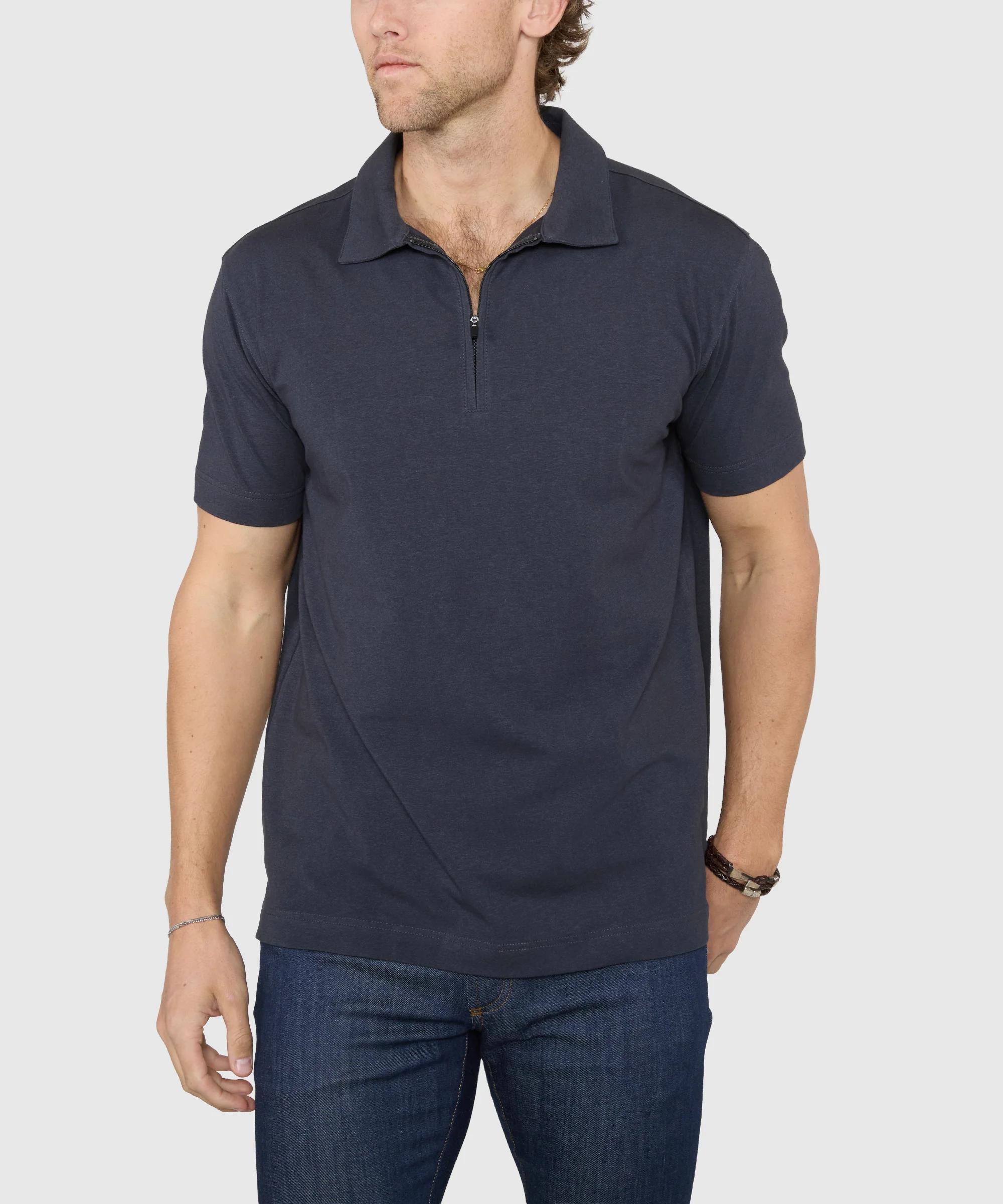 Westport No-Tuck Short Sleeve Cotton Performance Stretch Zip Polo - Image 3