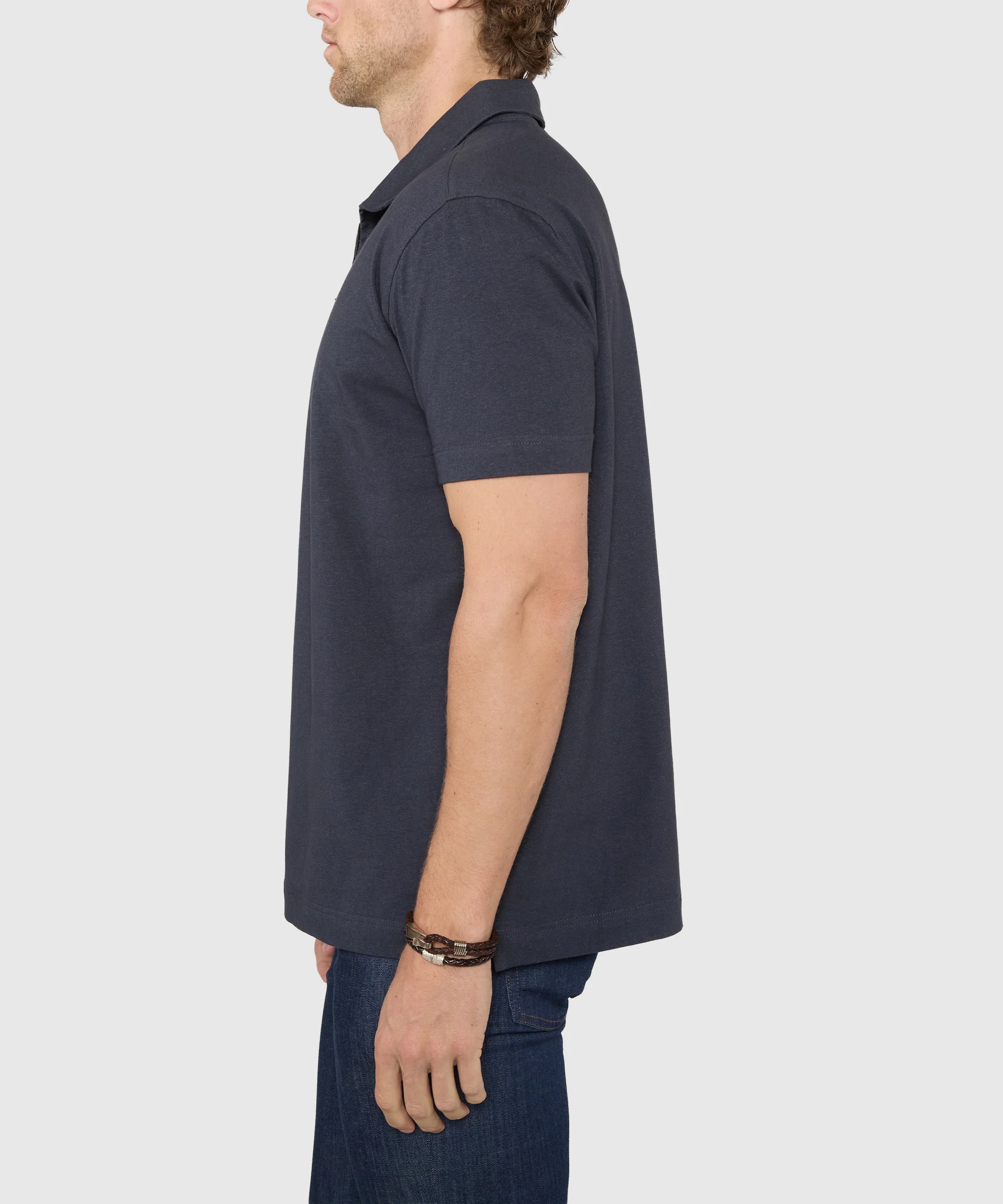 Westport No-Tuck Short Sleeve Cotton Performance Stretch Zip Polo - Image 4