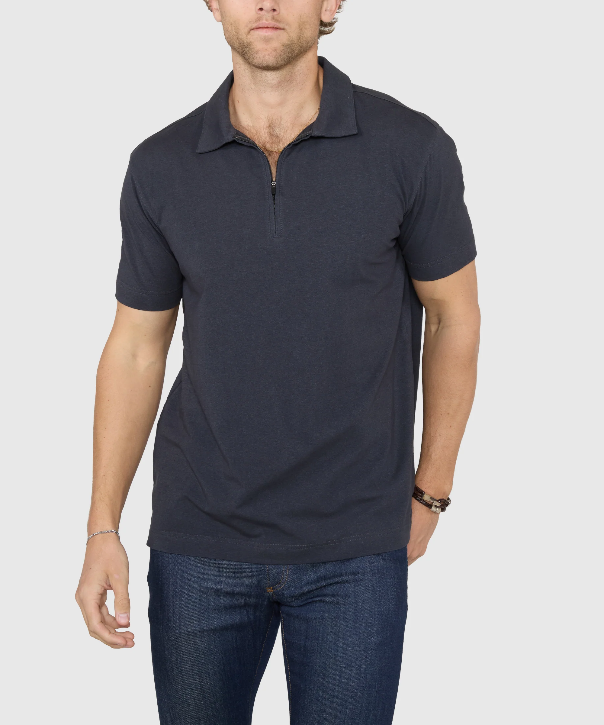Westport No-Tuck Short Sleeve Cotton Performance Stretch Zip Polo - Image 5
