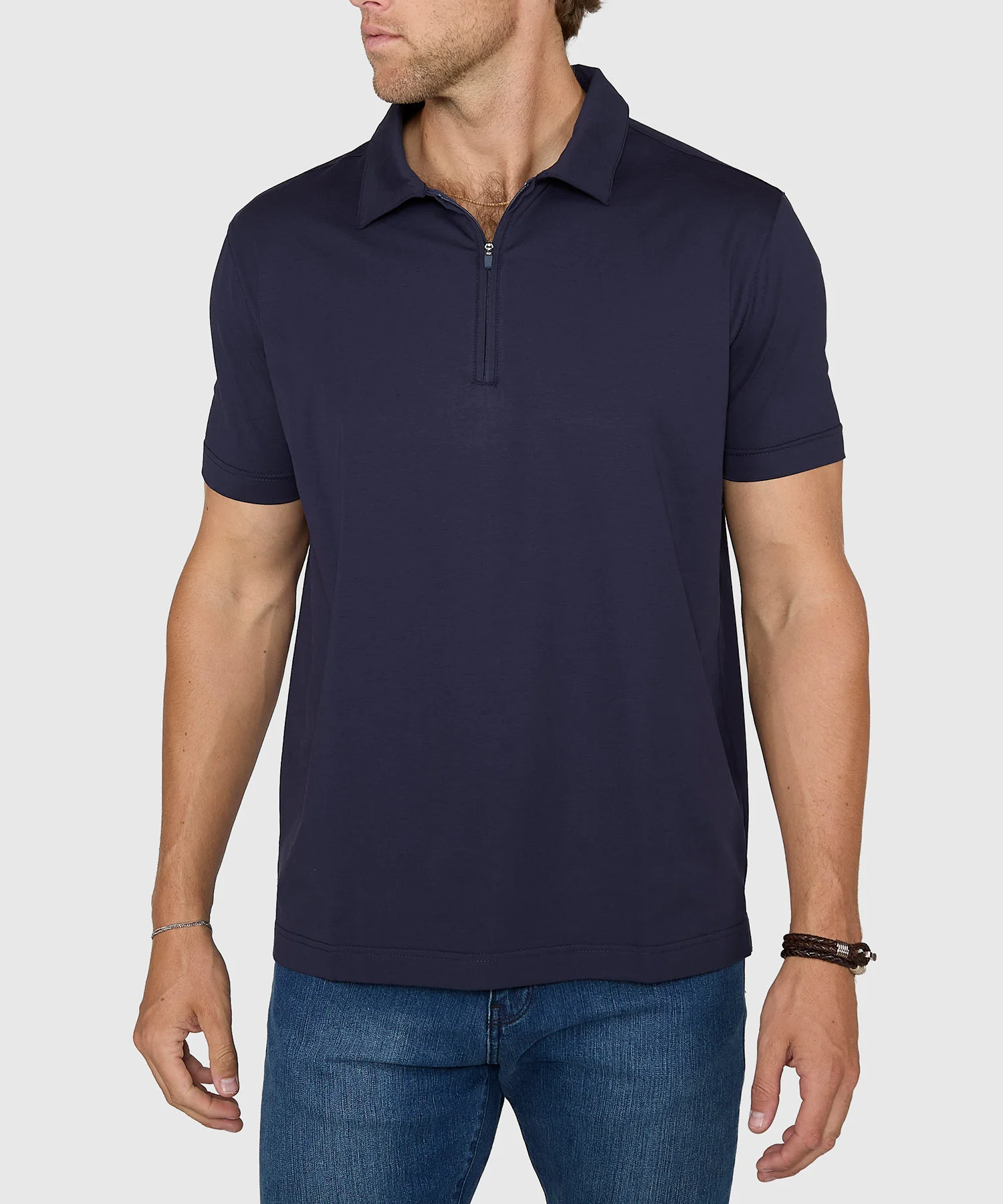 Westport No-Tuck Short Sleeve Cotton Performance Stretch Zip Polo - Image 2