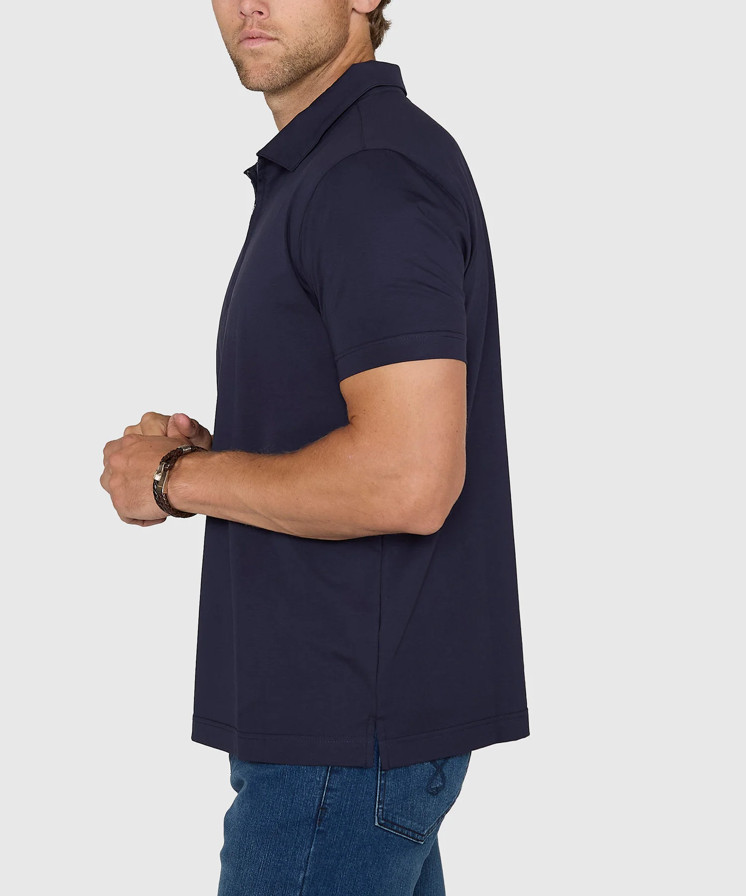 Westport No-Tuck Short Sleeve Cotton Performance Stretch Zip Polo - Image 3