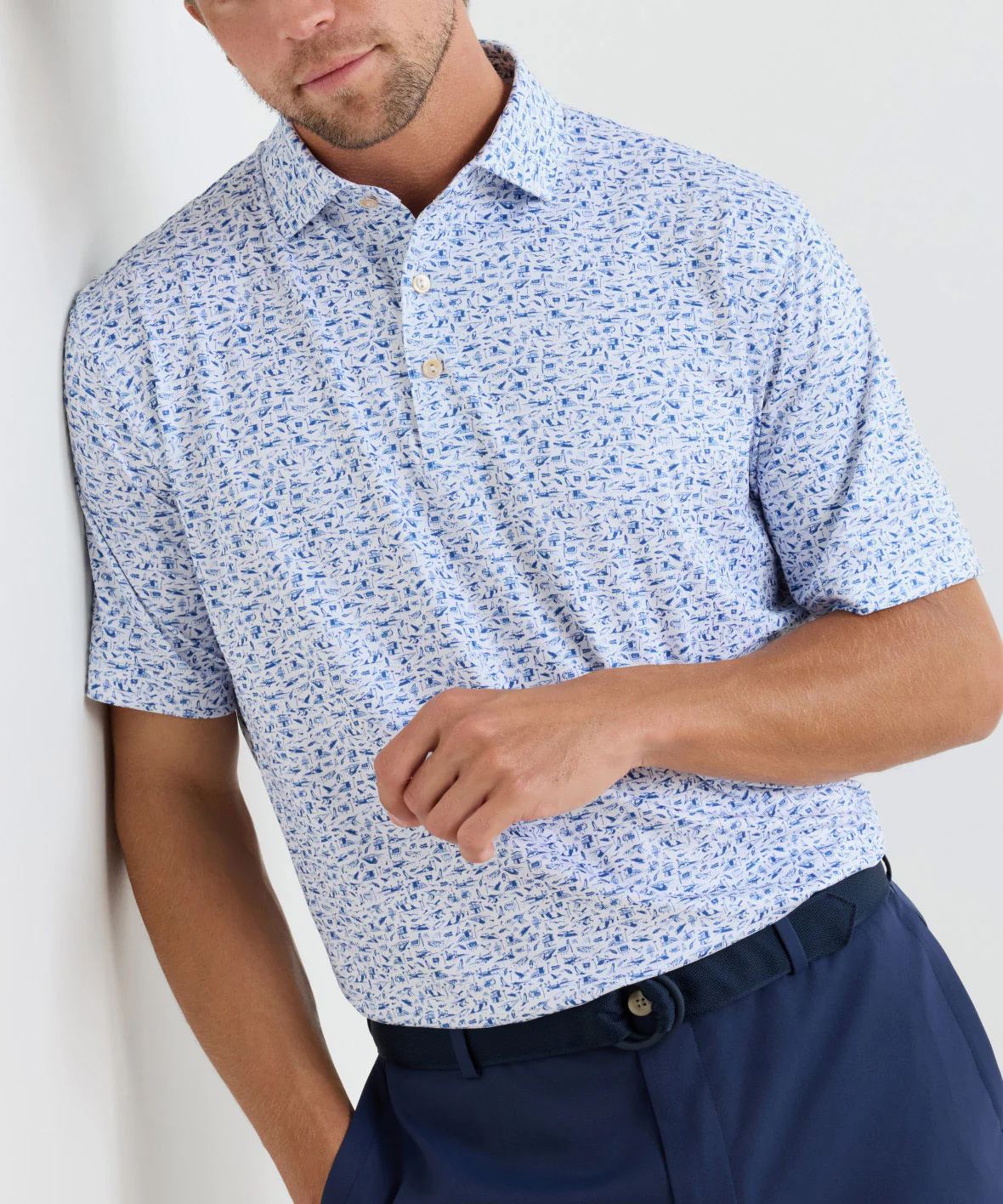 Peter Millar Coastline Print Short Sleeve Performance Polo - Image 2