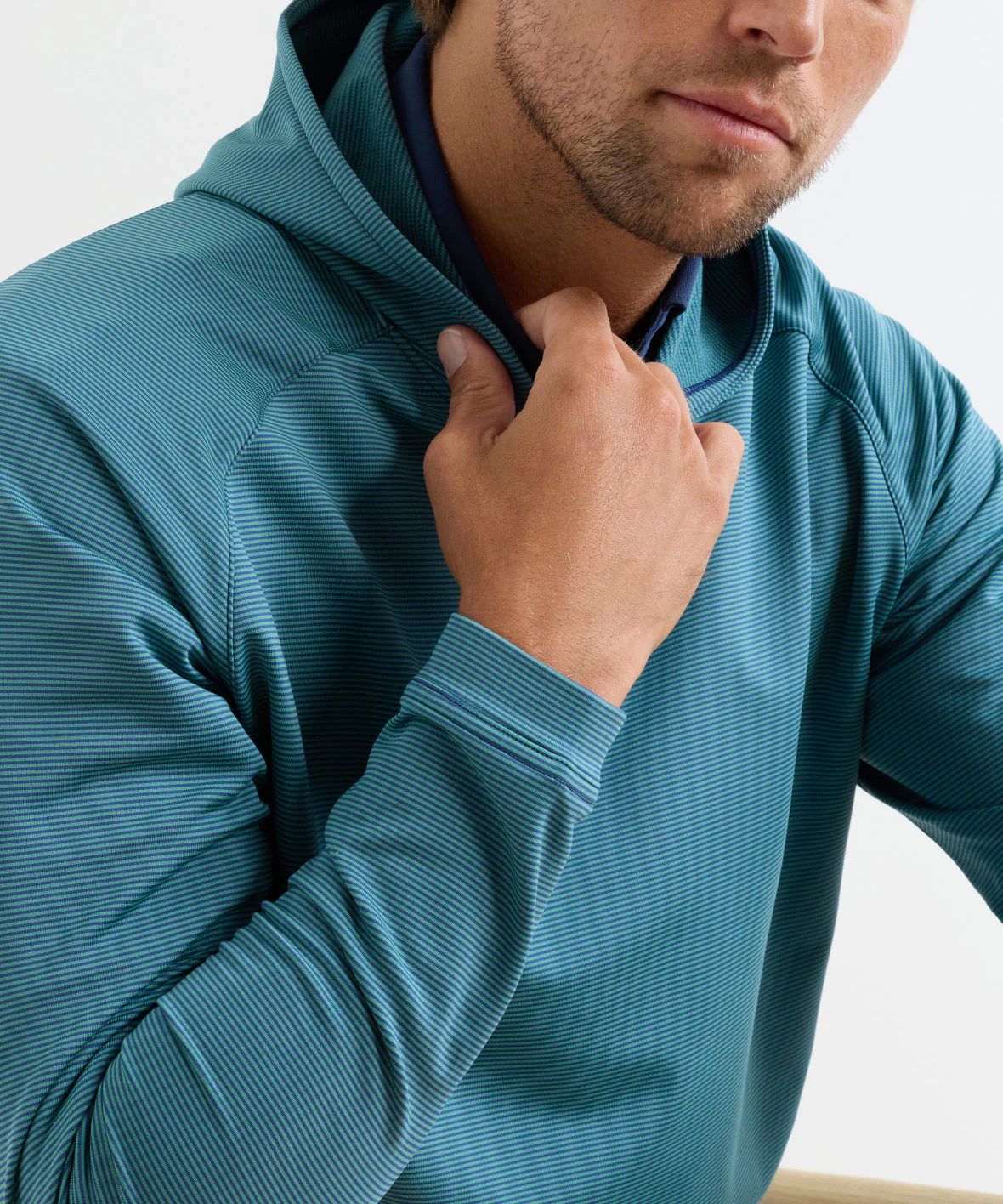Peter Millar Long Sleeve Pine Sugar Stripe Performance Hoodie - Image 5