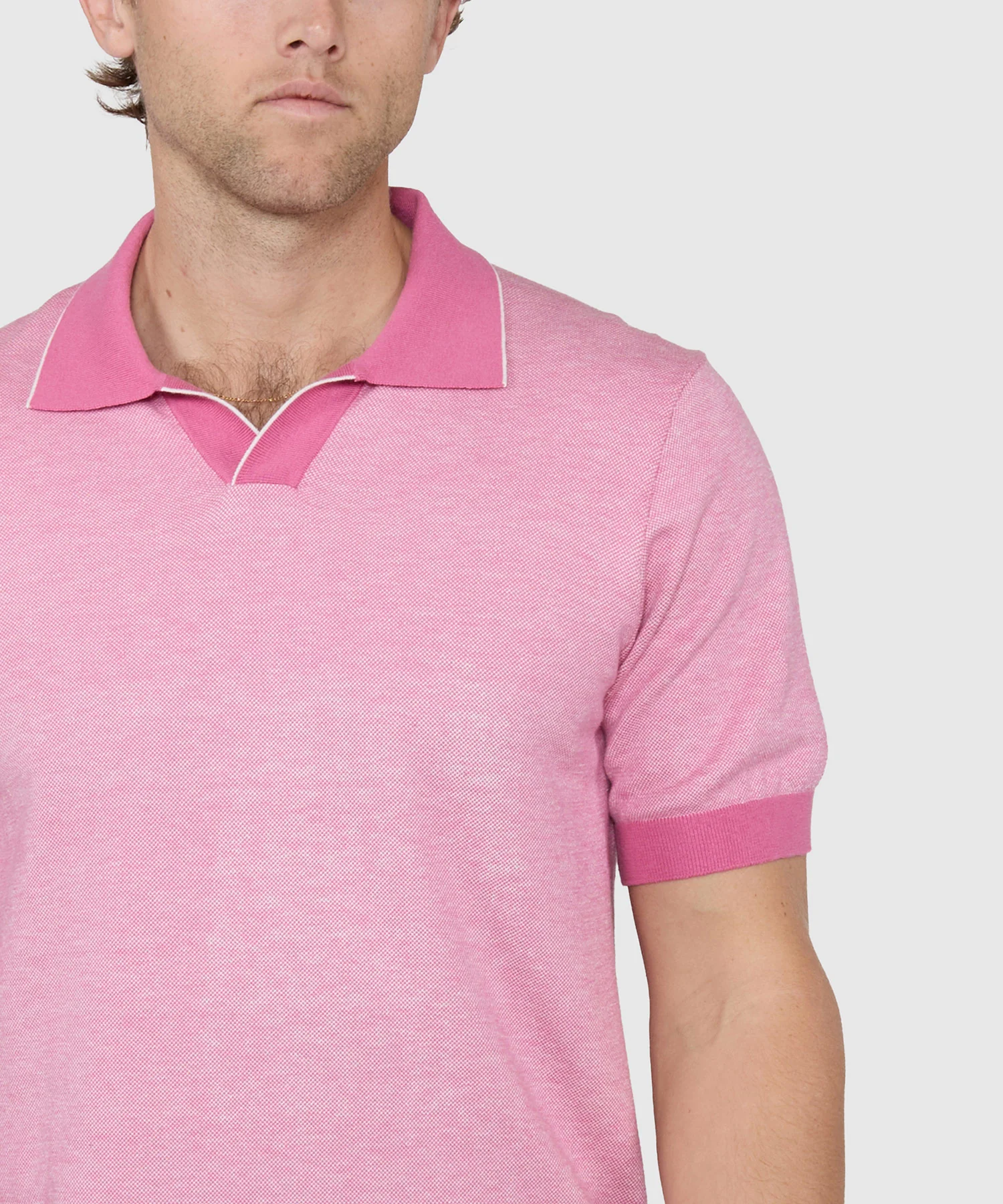 Westport Black Short Sleeve Crooner Birdseye Johnny Collar Polo - Image 10