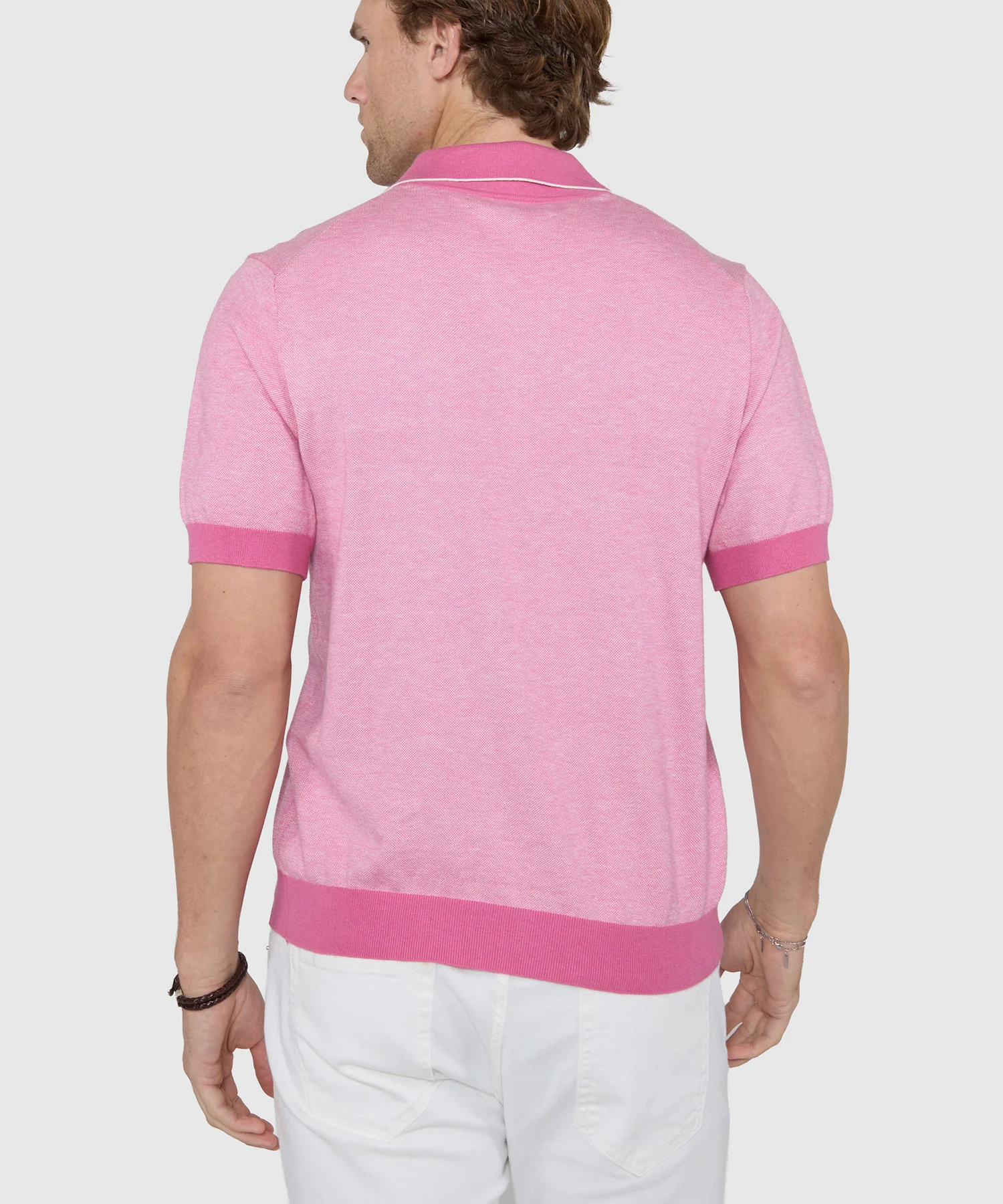 Westport Black Short Sleeve Crooner Birdseye Johnny Collar Polo - Image 12