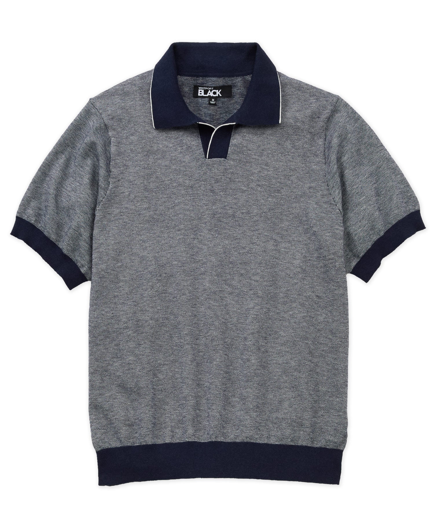 Westport Black Short Sleeve Crooner Birdseye Johnny Collar Polo - Image 13
