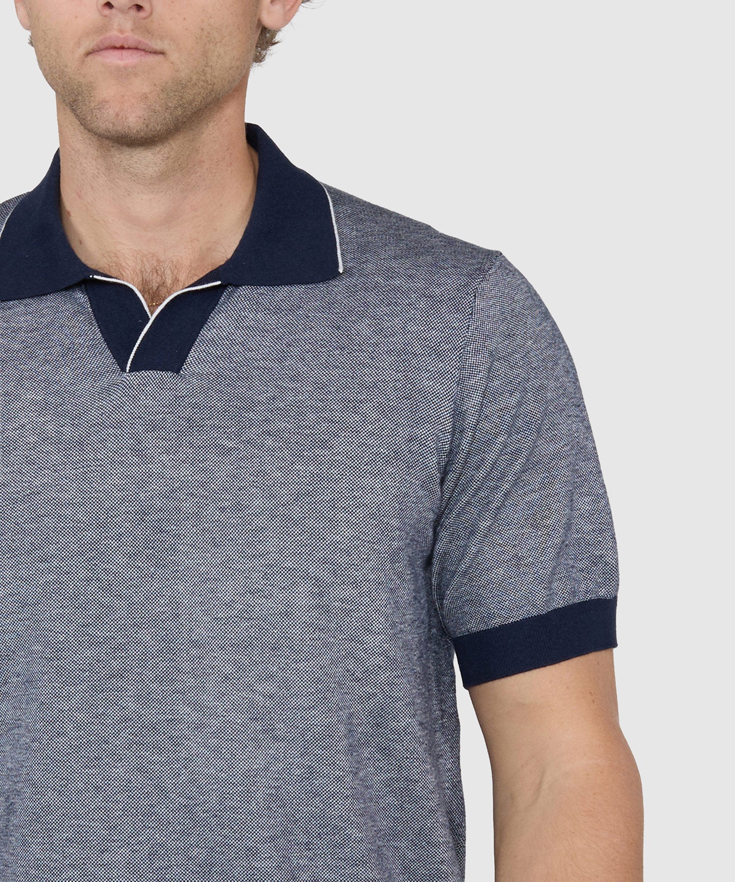 Westport Black Short Sleeve Crooner Birdseye Johnny Collar Polo - Image 15