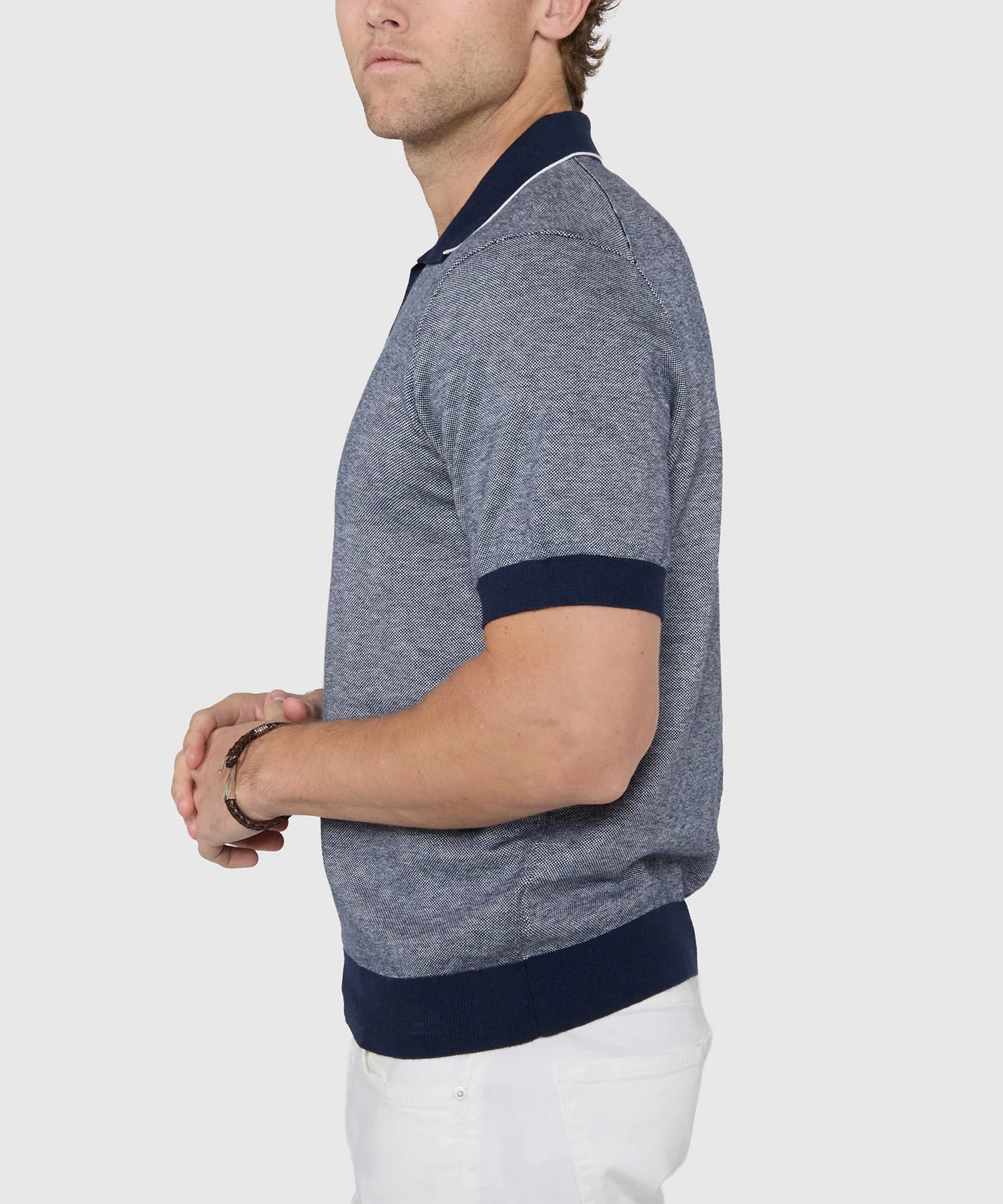 Westport Black Short Sleeve Crooner Birdseye Johnny Collar Polo - Image 16